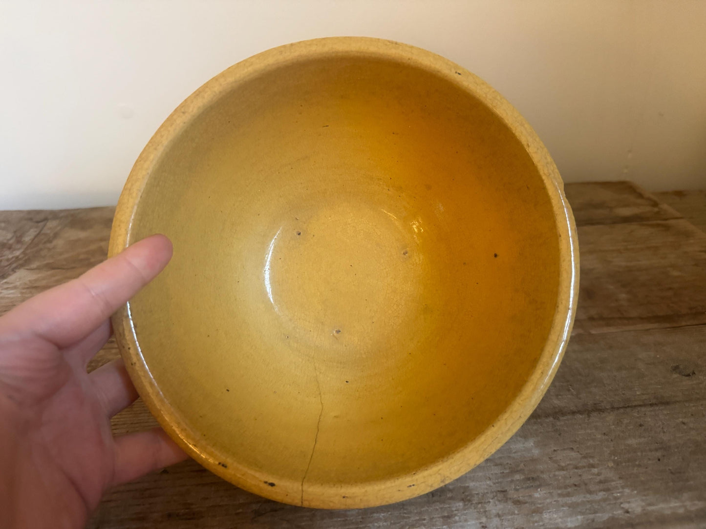 Antique National Yellow Ware Yellowware Brown Stripe Bowl Citrus Fruit Mixing Bowl