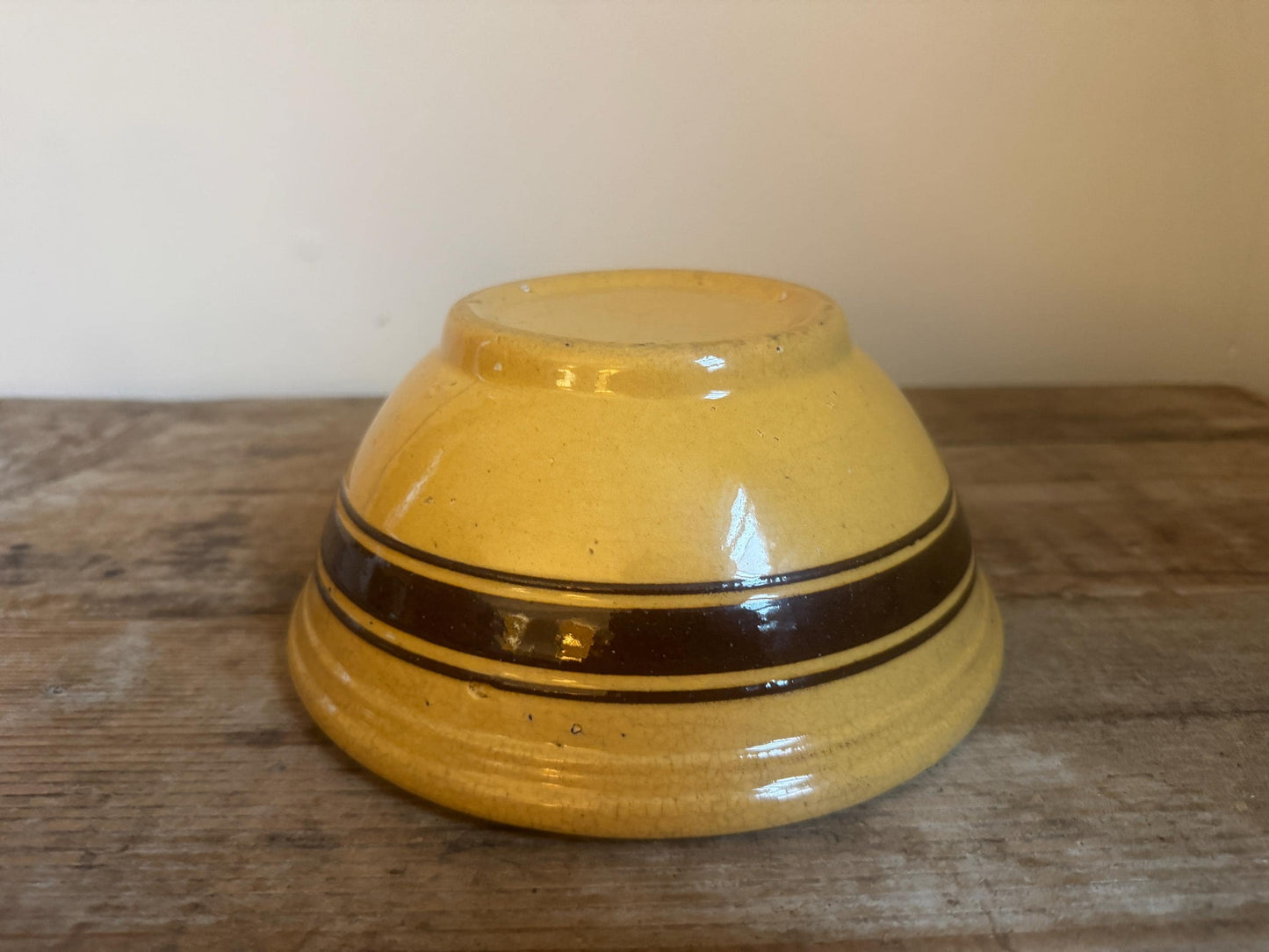 Antique National Yellow Ware Yellowware Brown Stripe Bowl Citrus Fruit Mixing Bowl