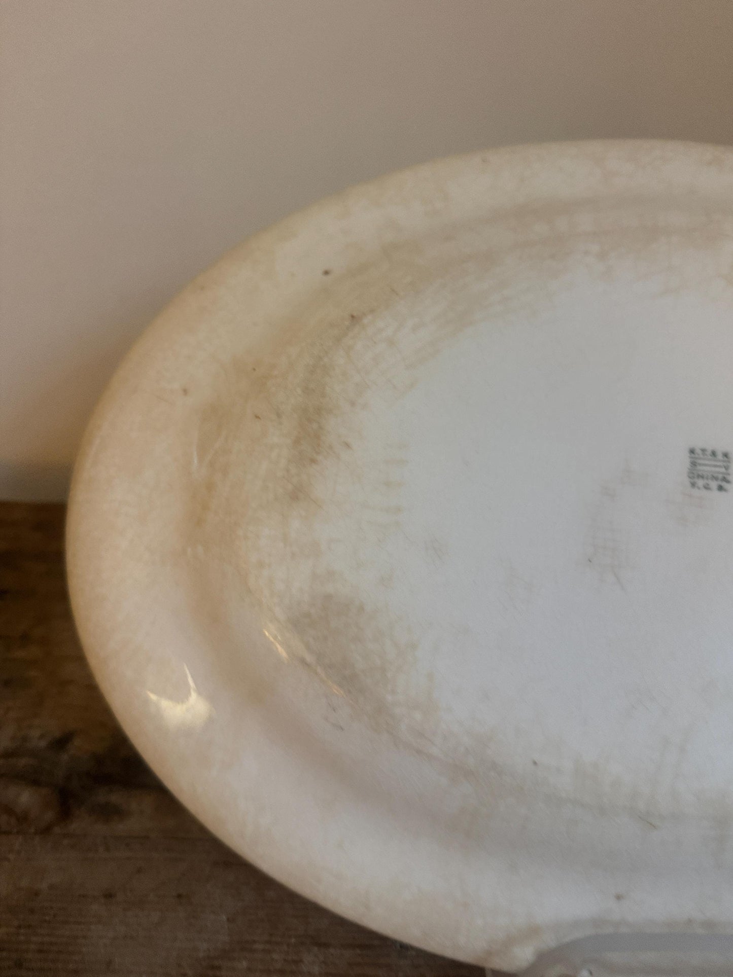 Antique Knowles Taylor Knowles KT&K Floral China Transferware Platter Distressed Crazed Plate Oval Dish