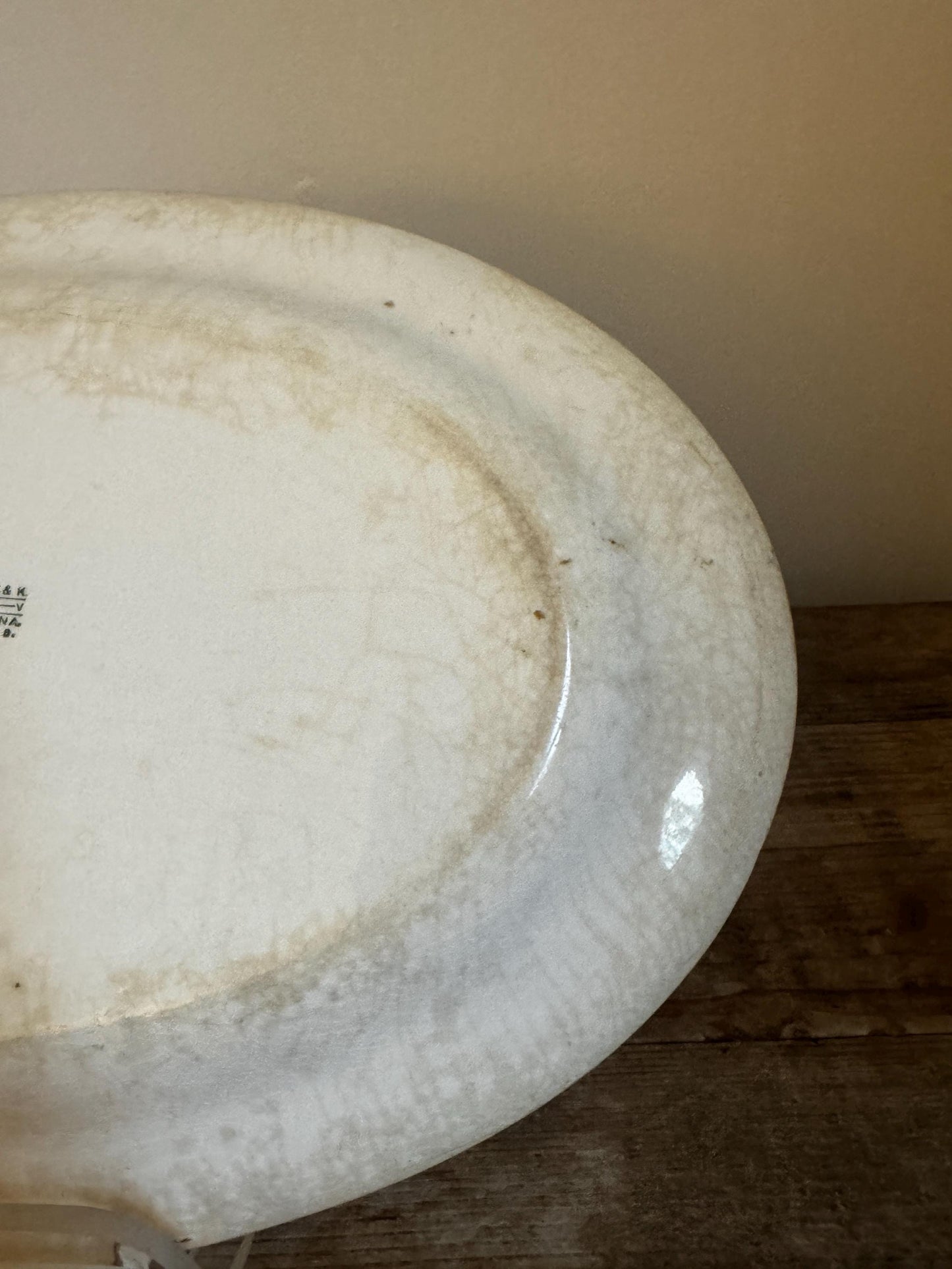 Antique Knowles Taylor Knowles KT&K Floral China Transferware Platter Distressed Crazed Plate Oval Dish