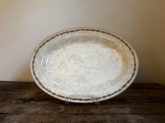 Antique Knowles Taylor Knowles KT&K Floral China Transferware Platter Distressed Crazed Plate Oval Dish