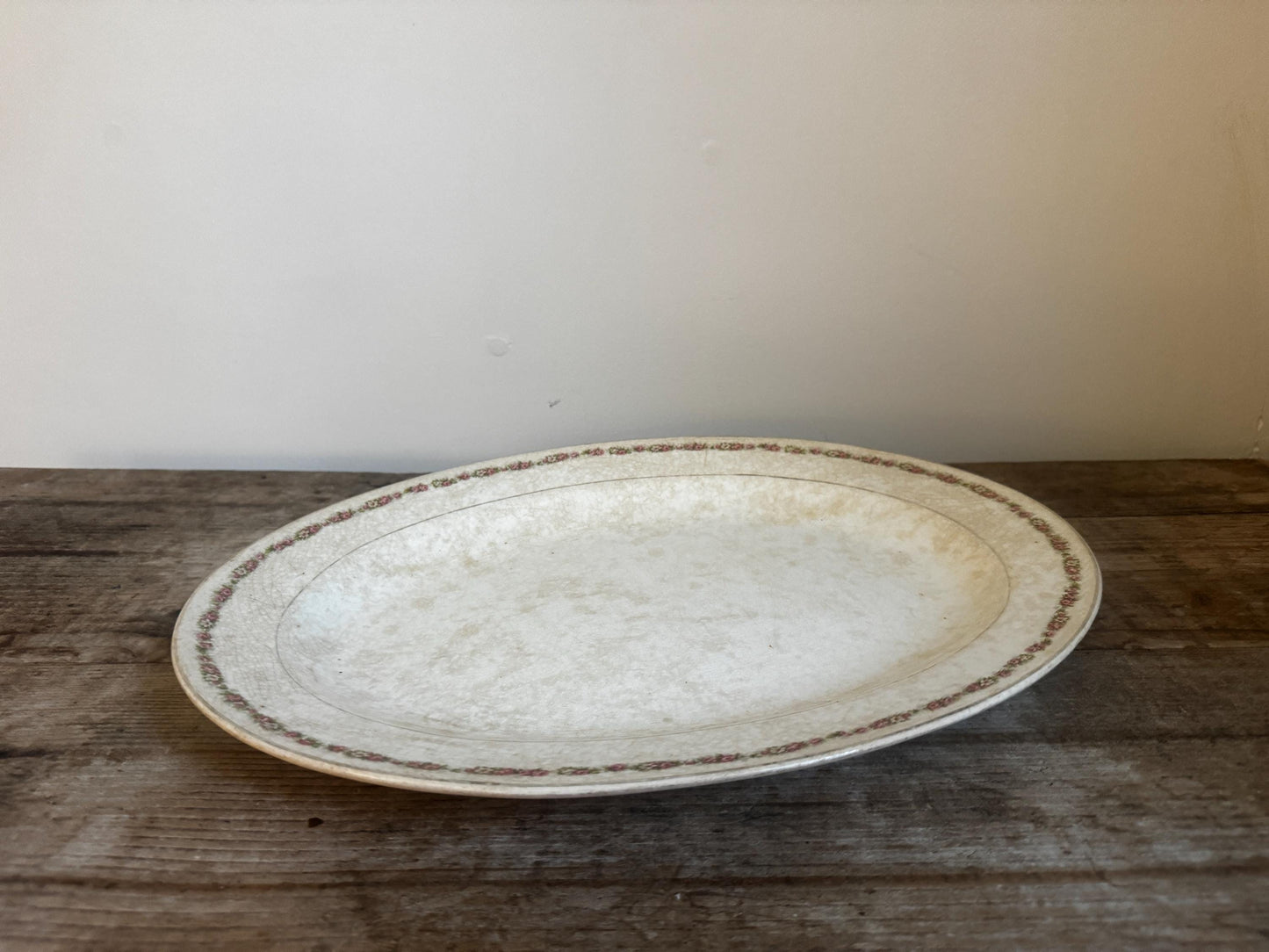 Antique Knowles Taylor Knowles KT&K Floral China Transferware Platter Distressed Crazed Plate Oval Dish