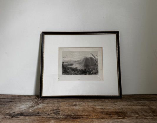 Antique Hudson River Engraving, Framed Black Gold Landscape Art