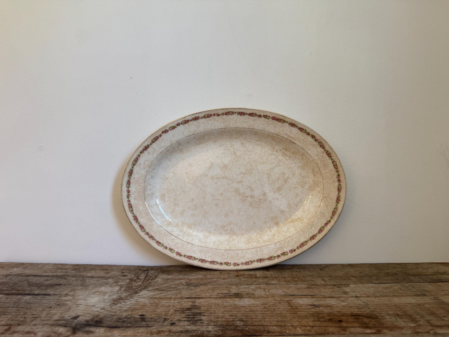 Antique Knowles Taylor Knowles KT&K Floral China Transferware Platter Distressed Crazed Plate Oval Dish