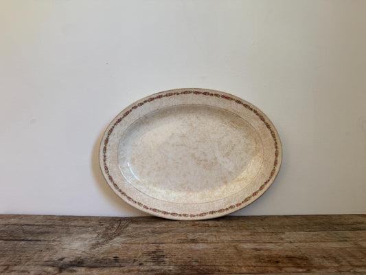 Antique Knowles Taylor Knowles KT&K Floral China Transferware Platter Distressed Crazed Plate Oval Dish