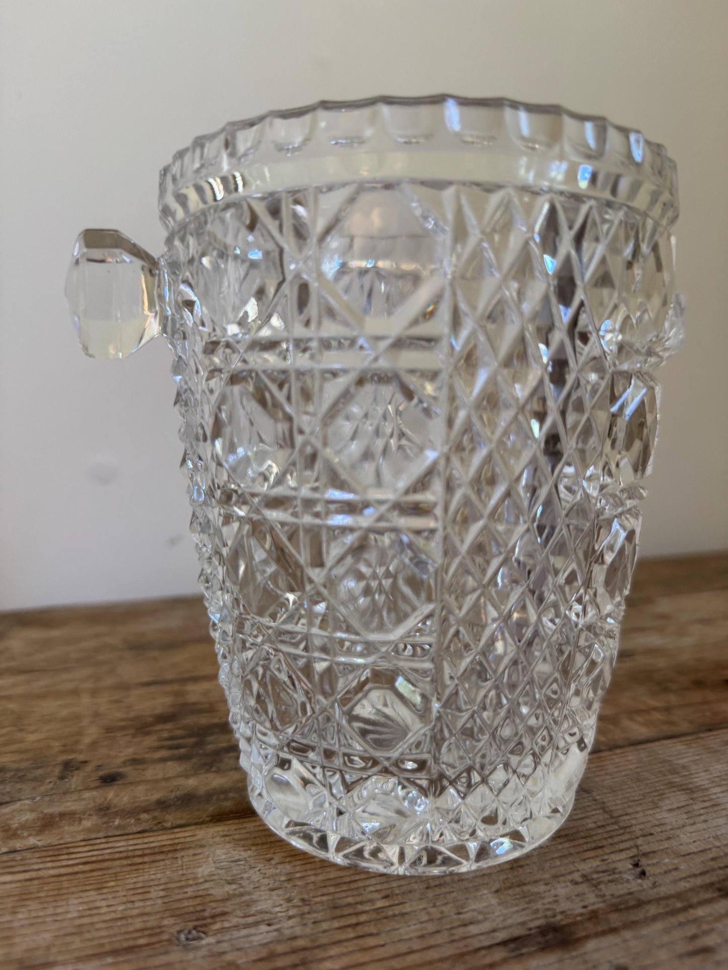 Vintage Diamond Pressed Glass Hobnail Mid Century Champagne Barware Ice Bucket