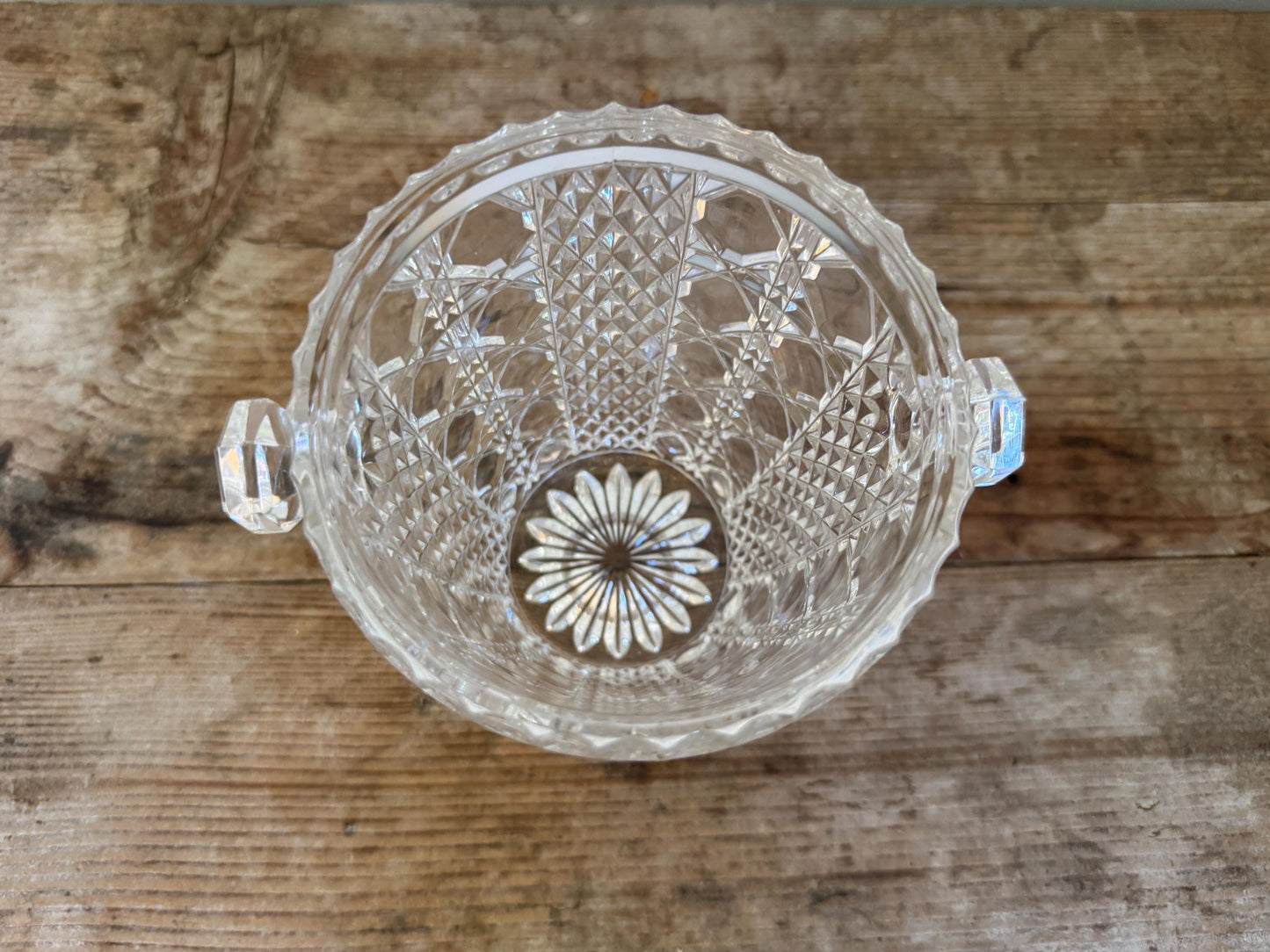 Vintage Diamond Pressed Glass Hobnail Mid Century Champagne Barware Ice Bucket