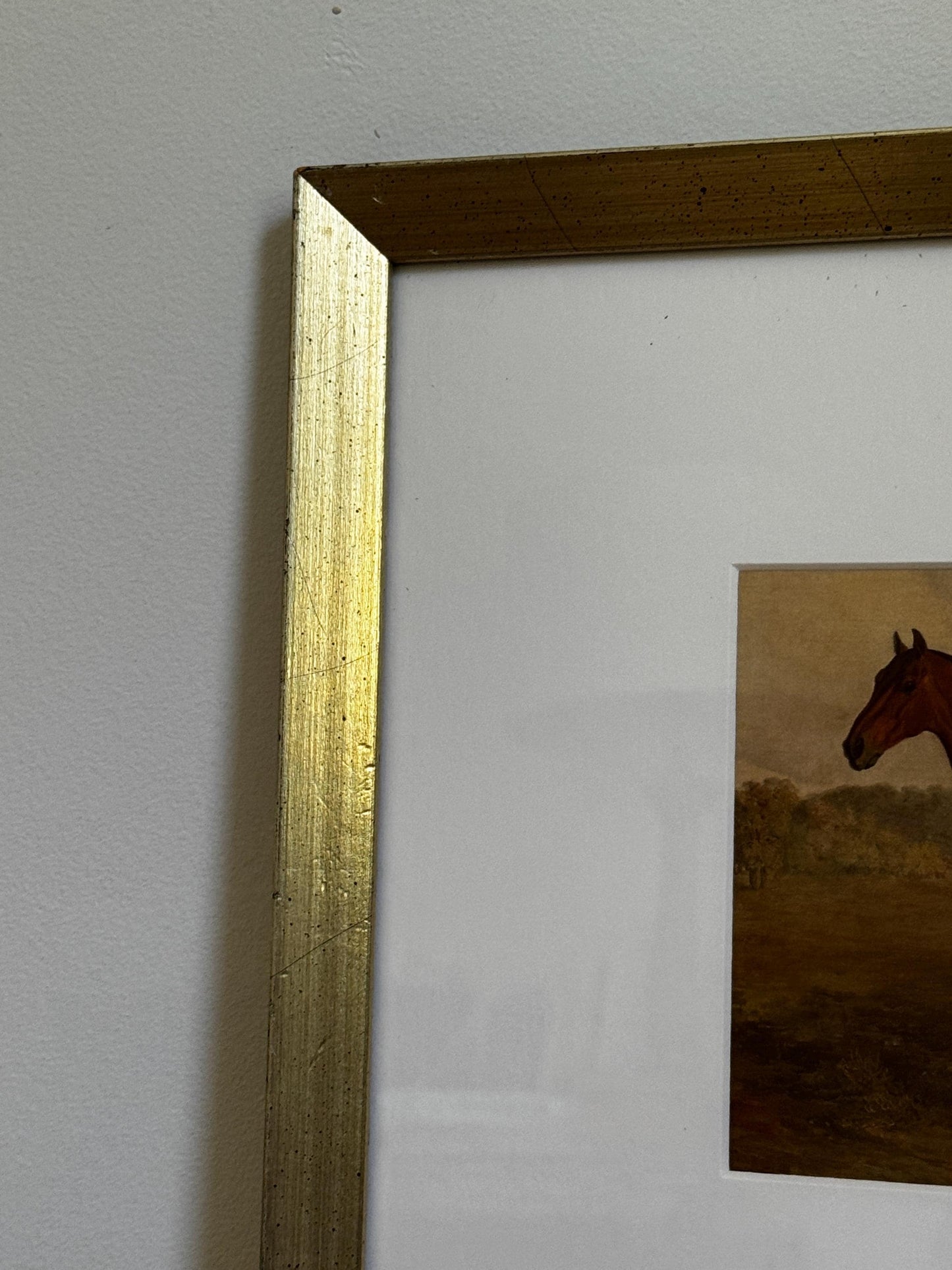 Framed Vintage Champagne Gold Frame Mat Horse Equestian Giclee Print Wall Art 12x15