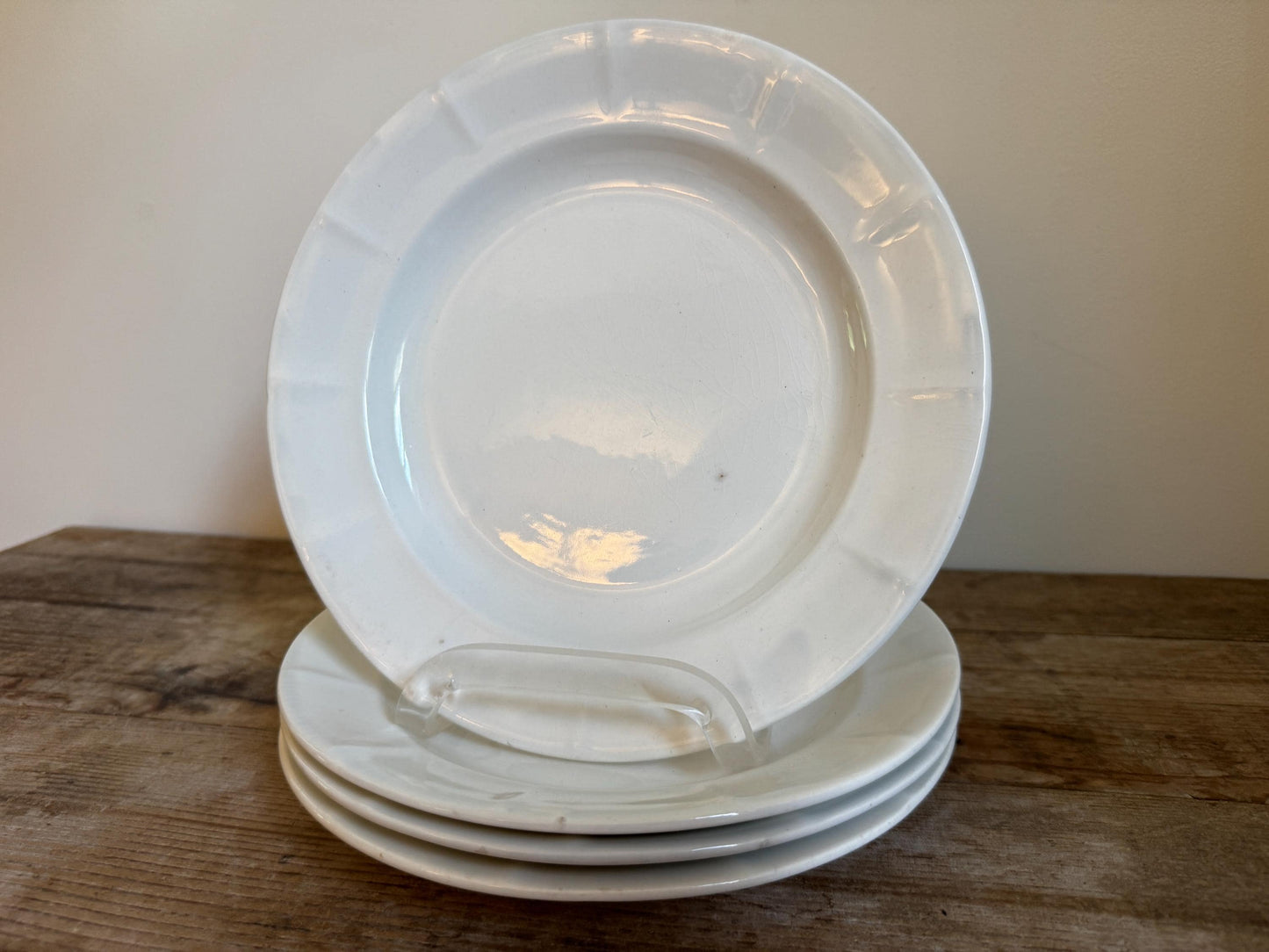 Antique J&G Meakin Set of 4 Ironstone White Ironstone Crazing 9.25 Chunky Plate Dinner Serving Piece