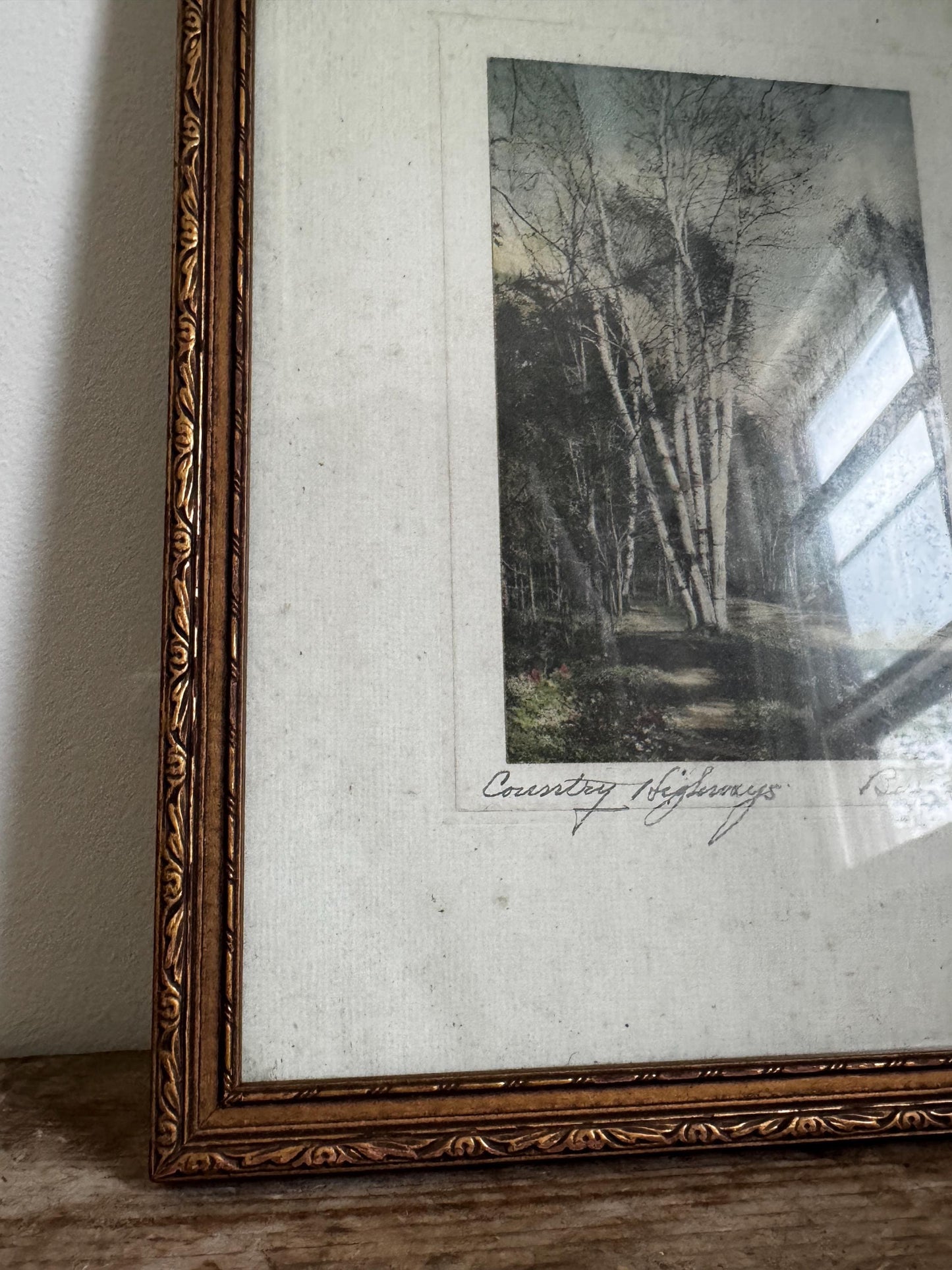 Antique Framed Hand-Tinted Photograph: Country Highways Scene by Burrowes, Pencil Signed