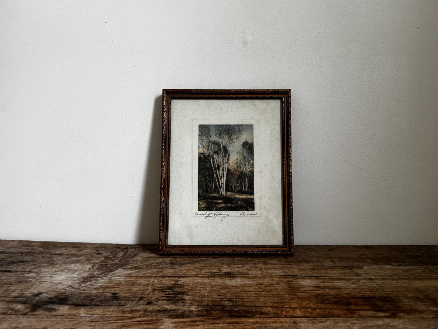 Antique Framed Hand-Tinted Photograph: Country Highways Scene by Burrowes, Pencil Signed
