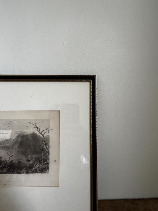 Antique Hudson River Engraving, Framed Black Gold Landscape Art