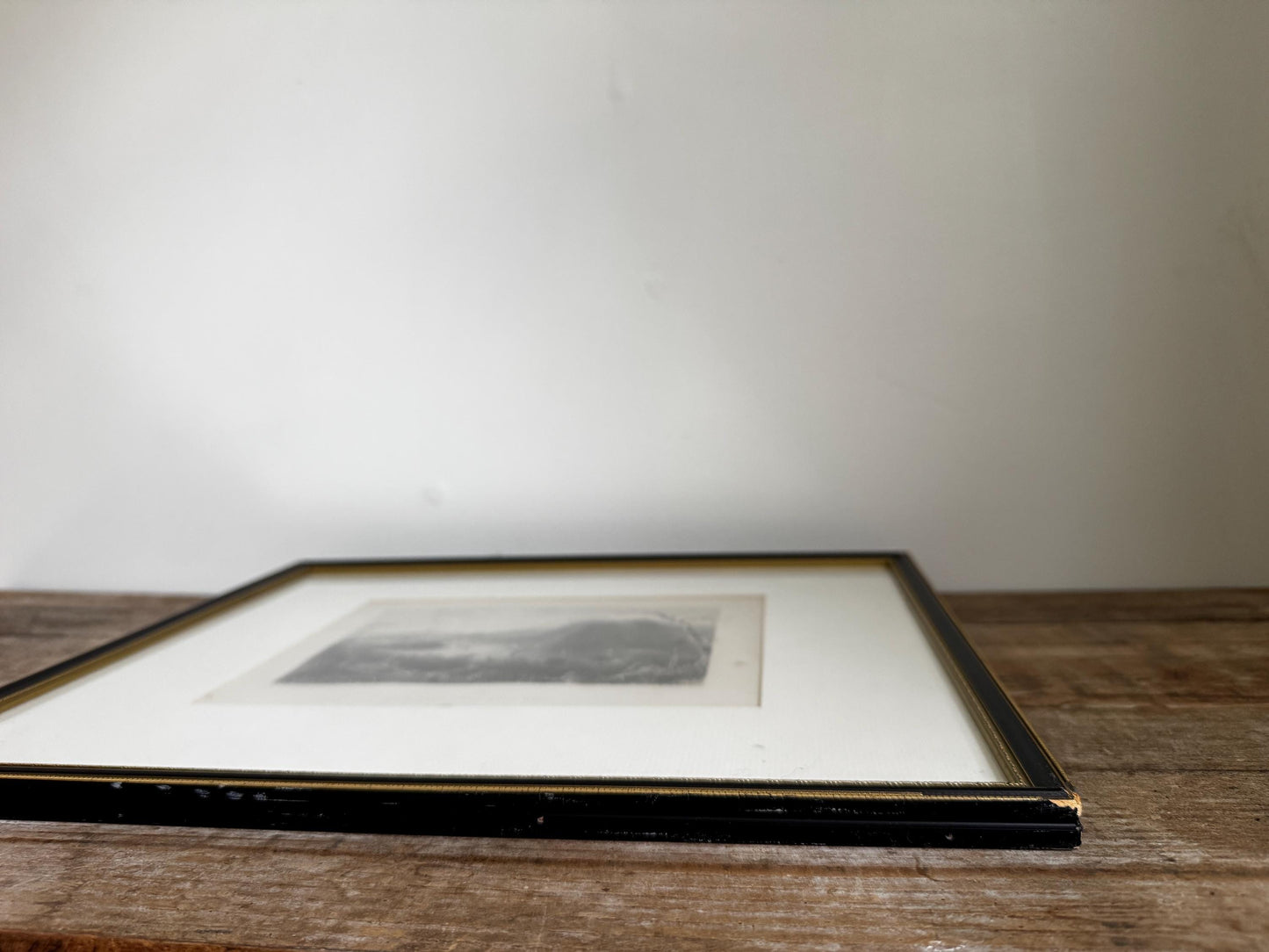 Antique Hudson River Engraving, Framed Black Gold Landscape Art
