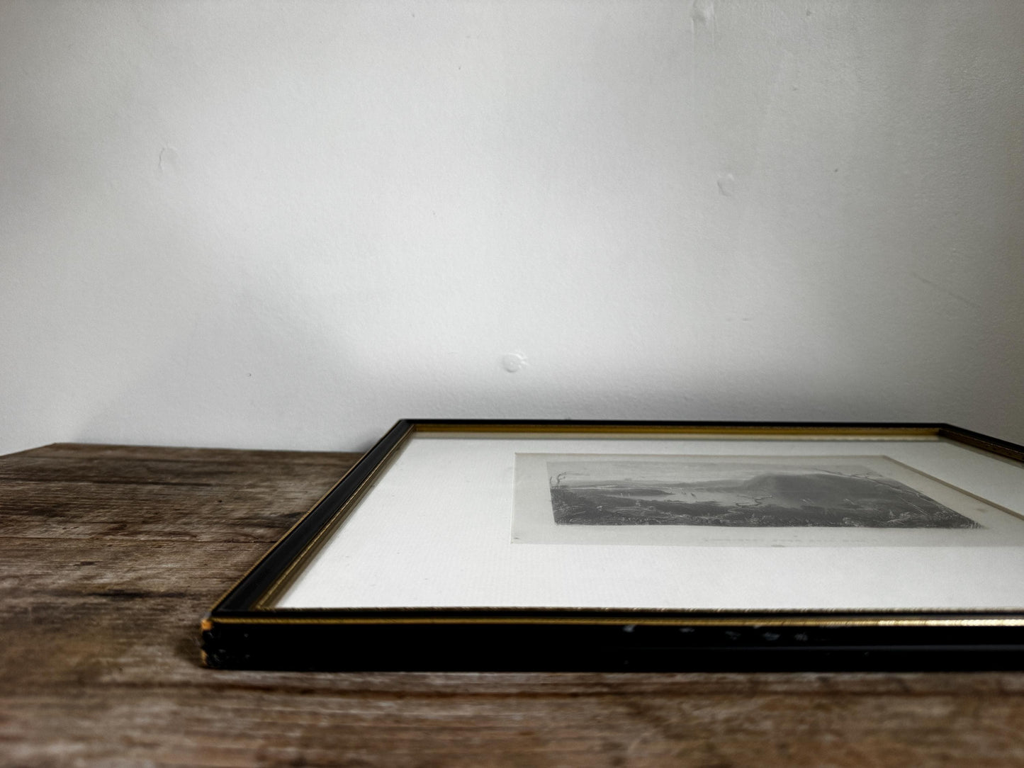 Antique Hudson River Engraving, Framed Black Gold Landscape Art
