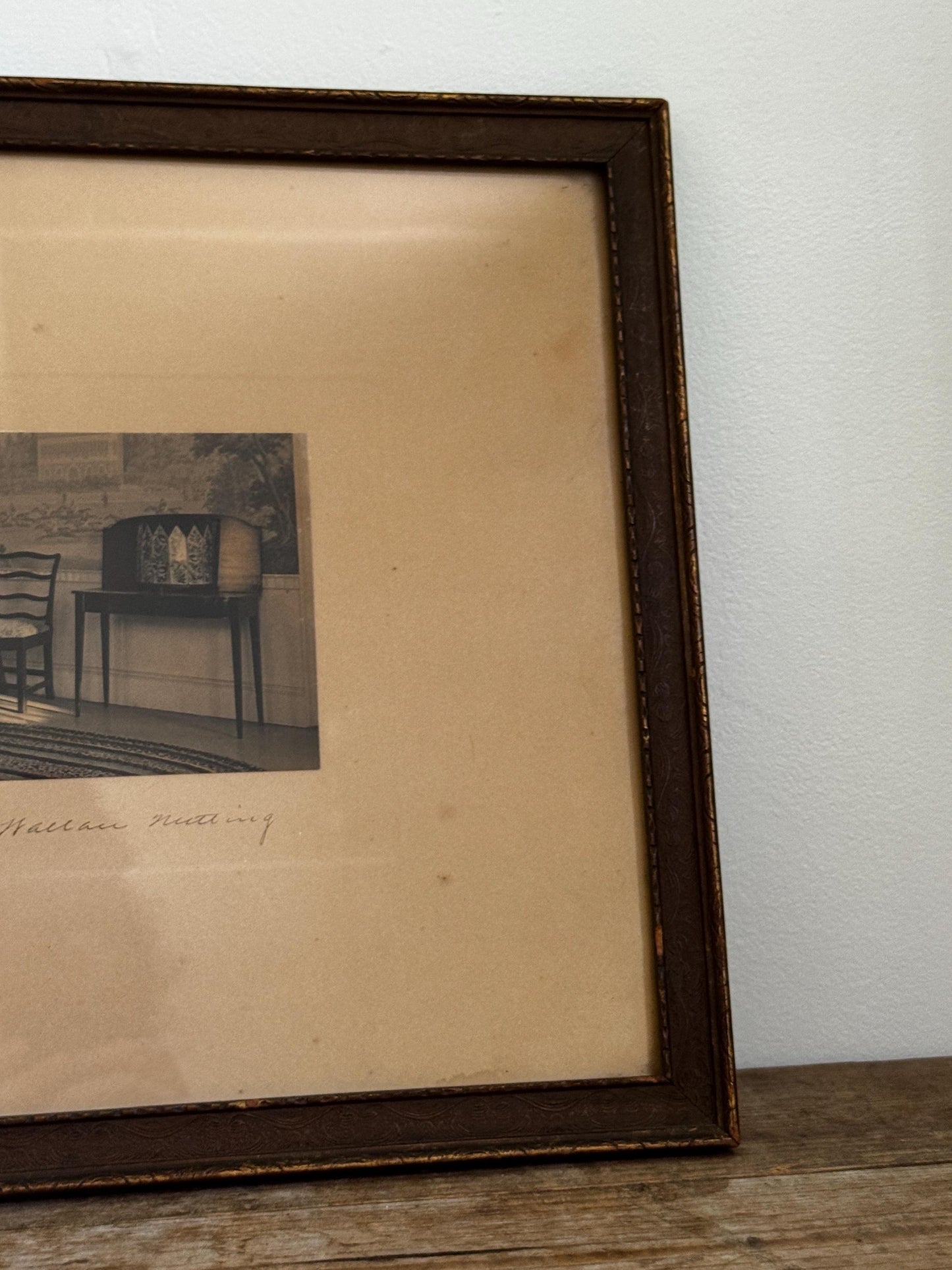 Antique Framed Walter Nutting A Newmarket Belle Framed Photograph Sepia Colonial Interior Scene Pencil Signed