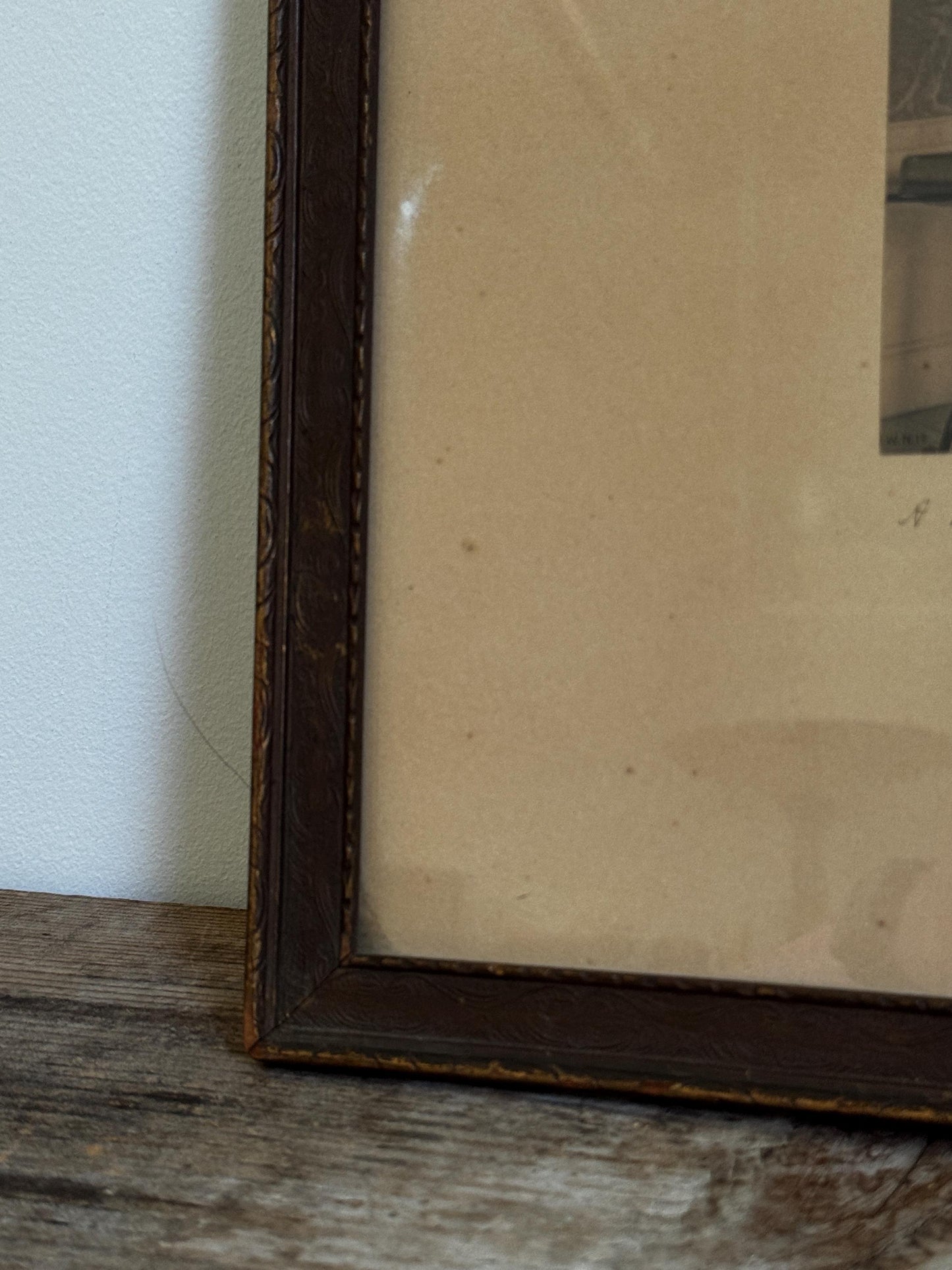 Antique Framed Walter Nutting A Newmarket Belle Framed Photograph Sepia Colonial Interior Scene Pencil Signed