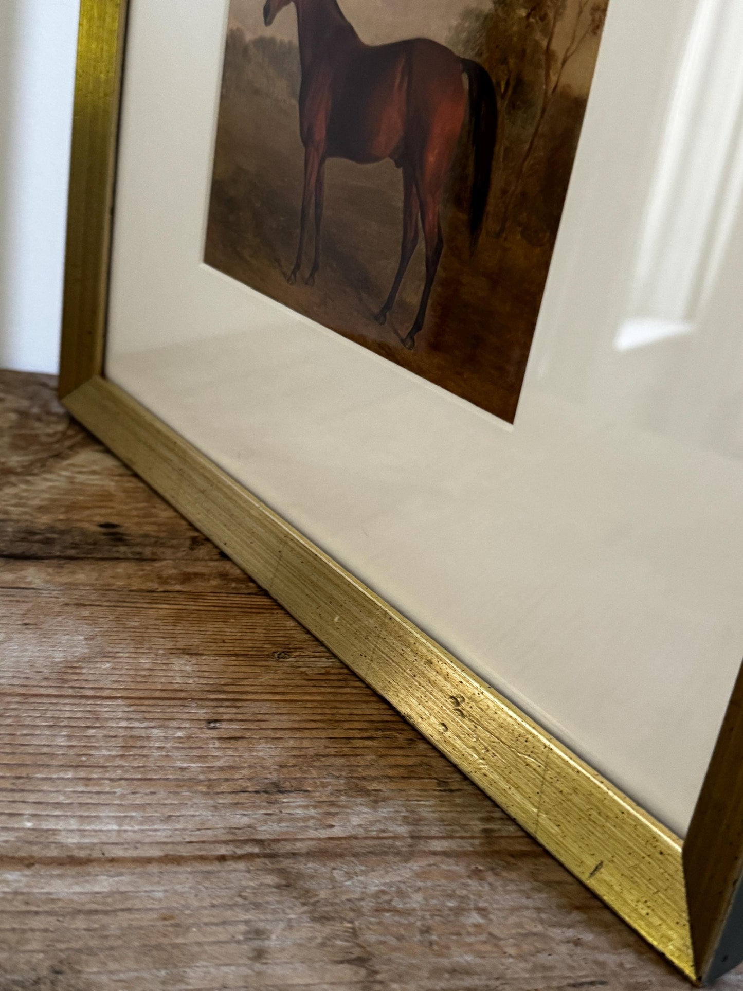 Framed Vintage Champagne Gold Frame Mat Horse Equestian Giclee Print Wall Art 12x15