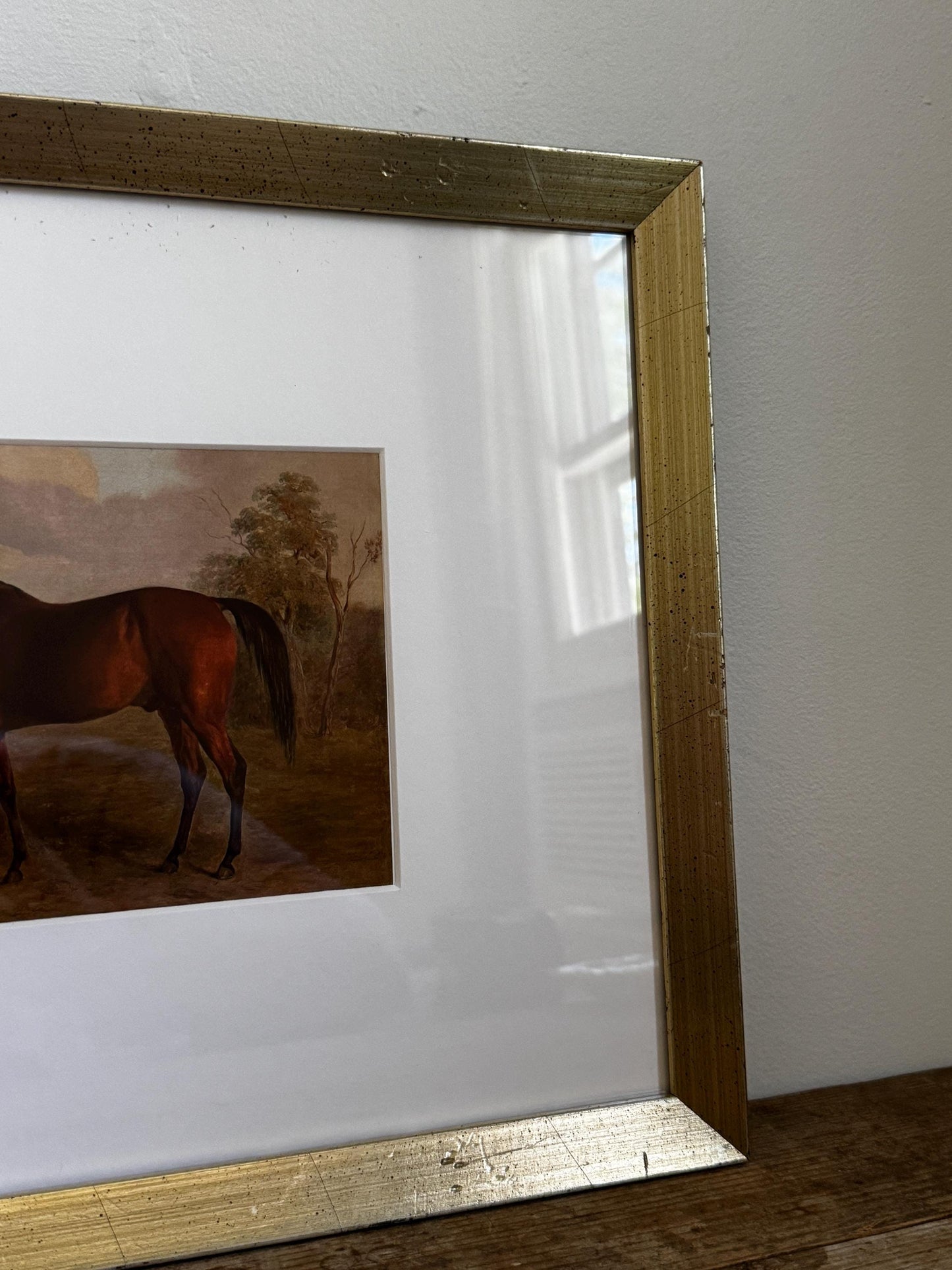 Framed Vintage Champagne Gold Frame Mat Horse Equestian Giclee Print Wall Art 12x15