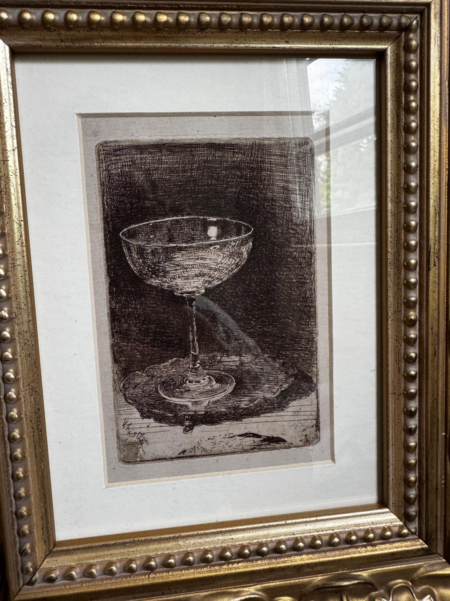 Framed Wine Glass Whistler Frame Matted Print Giclee Print Wall Art in Wood Frame