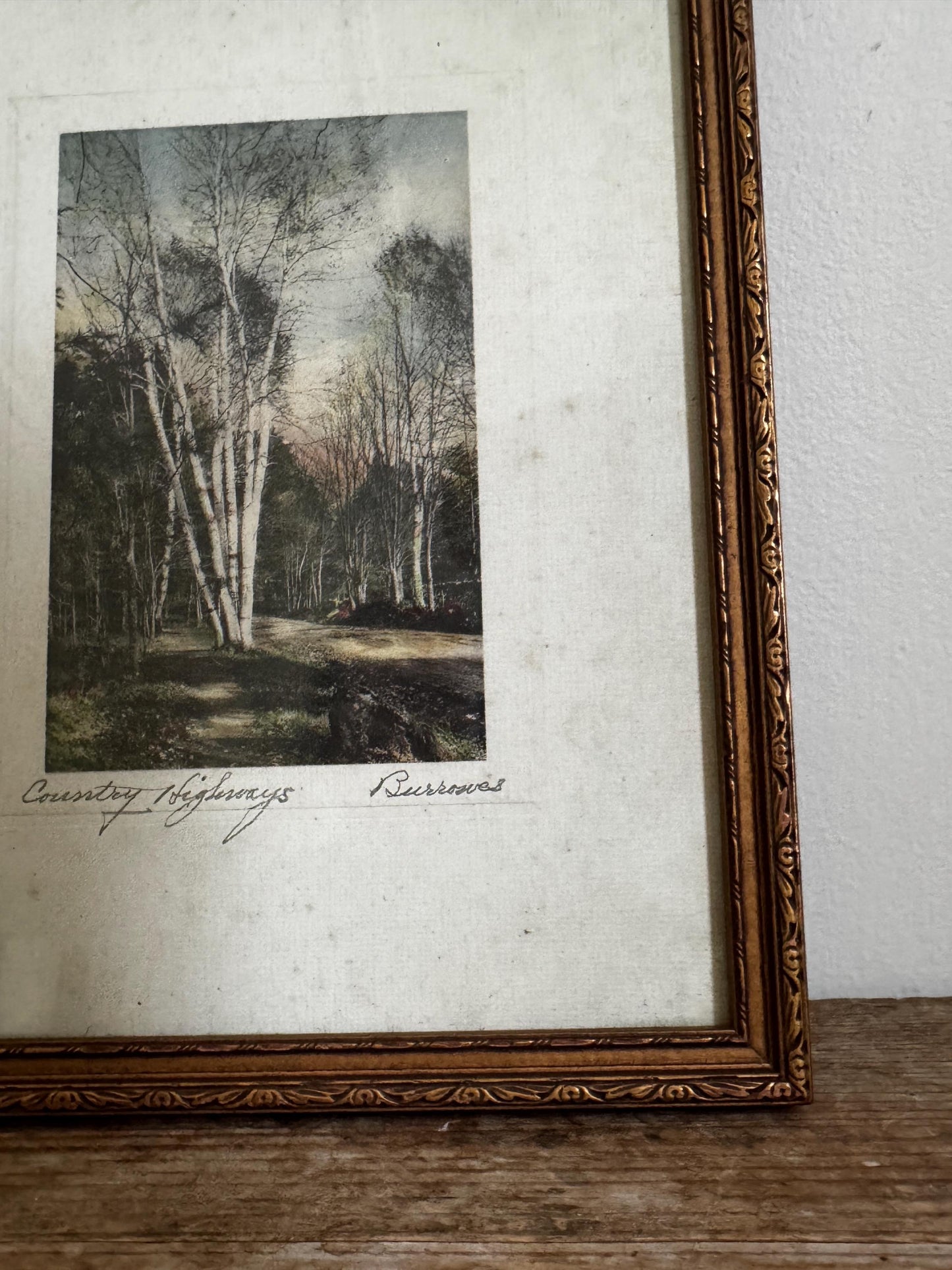 Antique Framed Hand-Tinted Photograph: Country Highways Scene by Burrowes, Pencil Signed