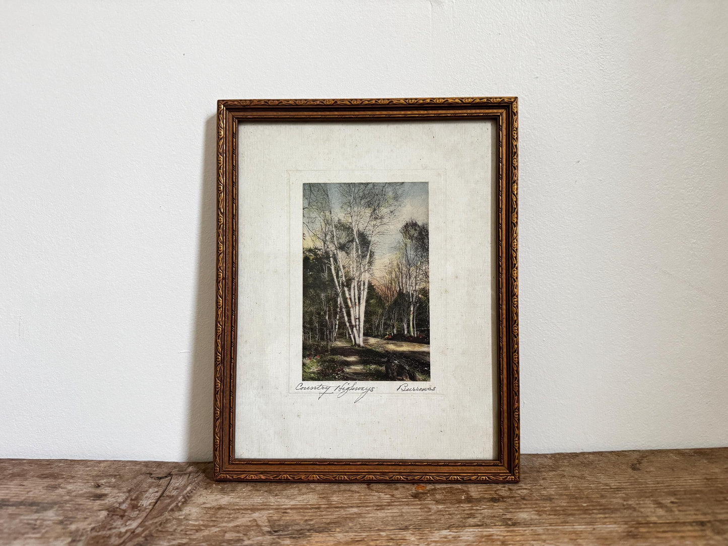 Antique Framed Hand-Tinted Photograph: Country Highways Scene by Burrowes, Pencil Signed