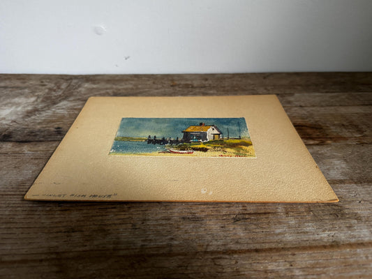 Vintage Harry Hall Watercolor 8x10 Painting on Panel Cape Cod Inlet Fish House Unframed Painting Vintage Distressed Wall Art
