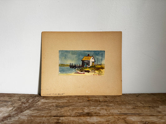 Vintage Harry Hall Watercolor 8x10 Painting on Panel Cape Cod Inlet Fish House Unframed Painting Vintage Distressed Wall Art