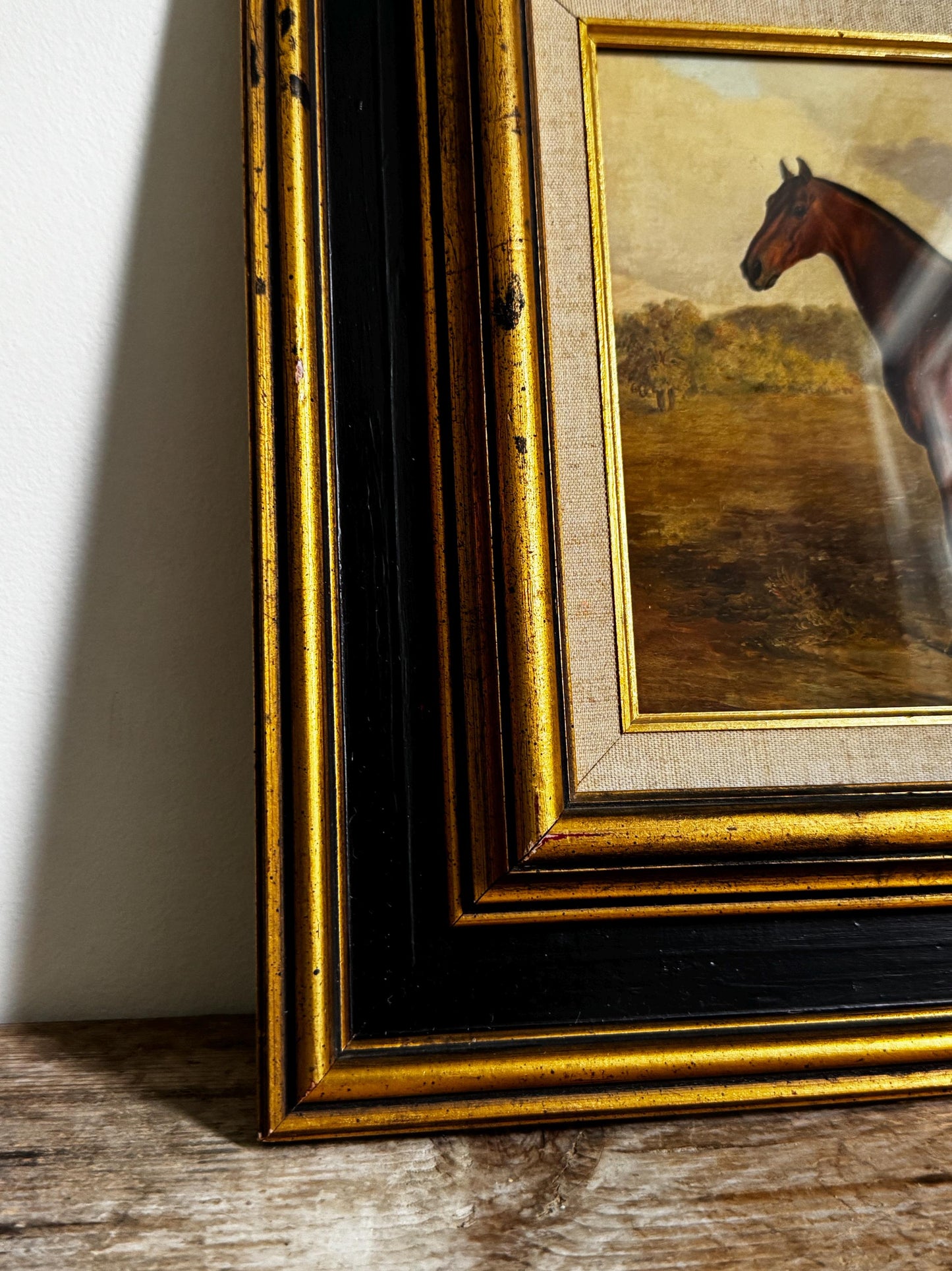 Framed Vintage Black Gold Frame Horse Equestian Giclee Print Wall Art 15.5x17.5