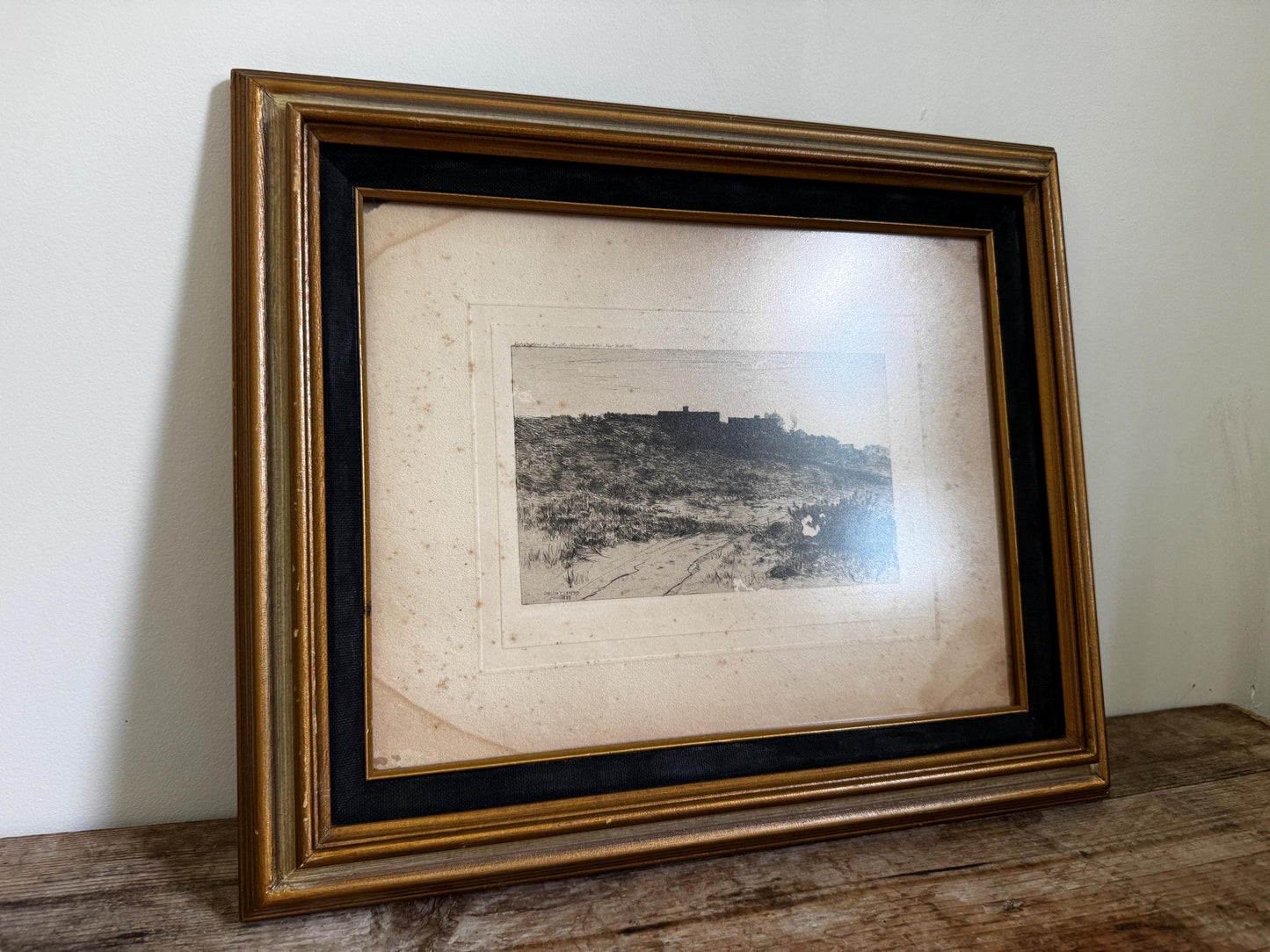 Antique Carlton T Chapman 1889 Etching Moody Coastline Black Gold Frame