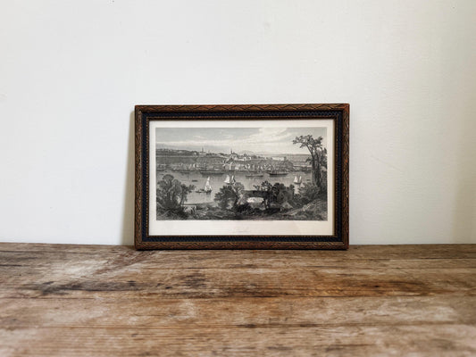 Antique Quebec River Water Canada Engraving Print in Wood Frame Wall Art St. Lawrence River