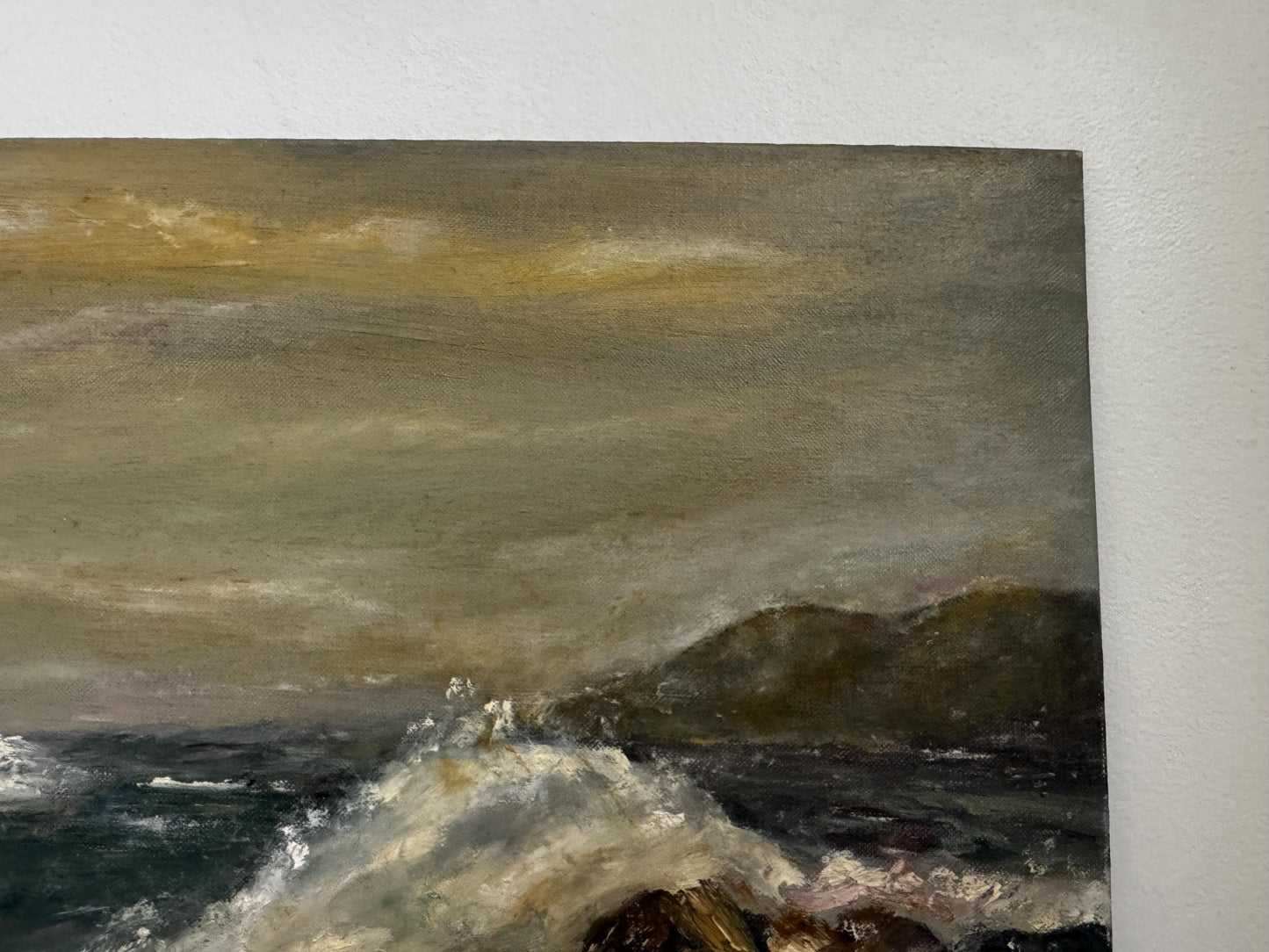 Vintage 1960s Oil Painting on Panel Ocean Coastal Landscape Unframed Hobby Painting Vintage 16x20 Wall Art