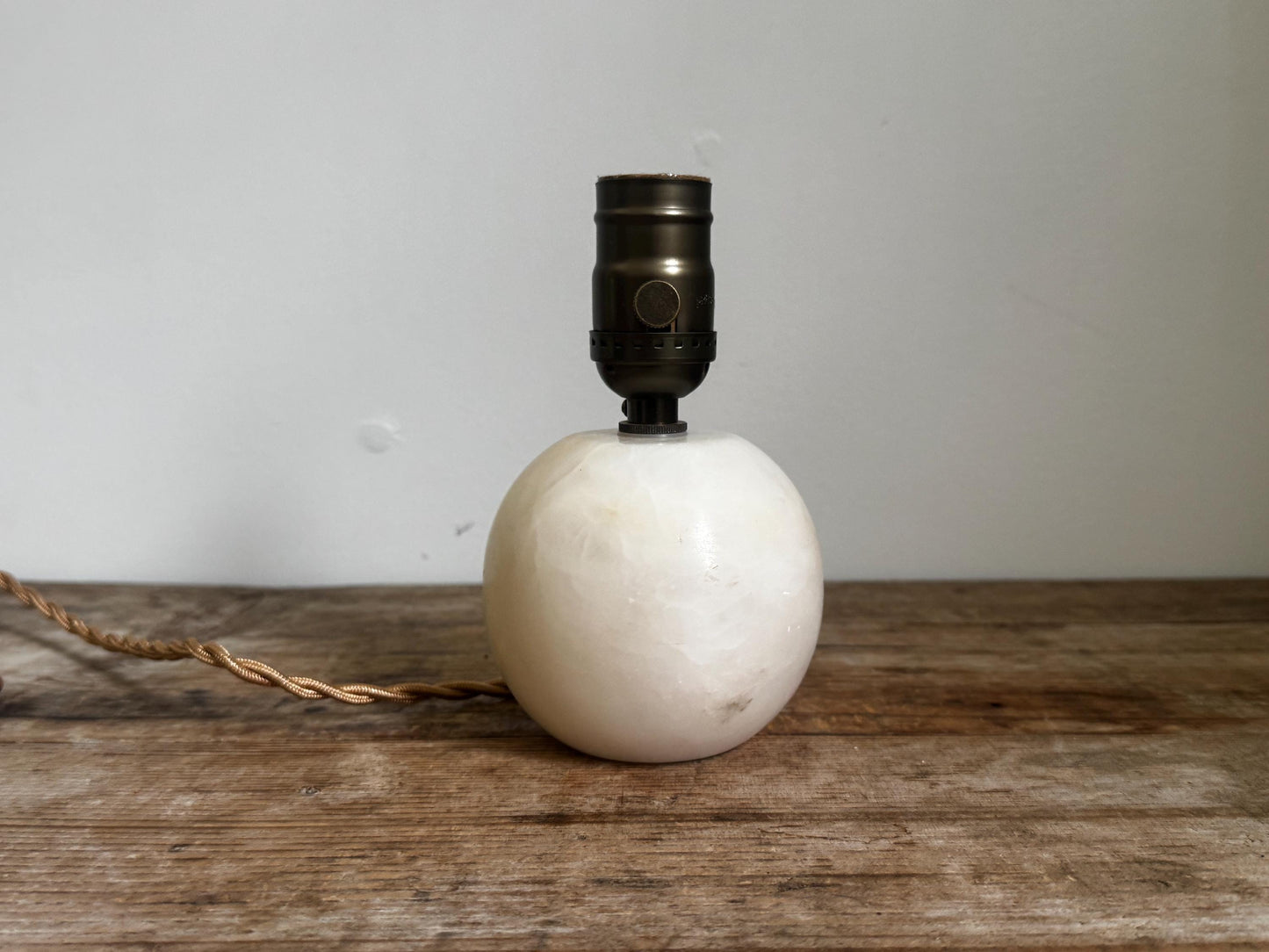 Alabaster Vintage Mini Orb Boudoir Antique Neoclassical Cream White Stone Table Lamp Antique Vintage  Gold
