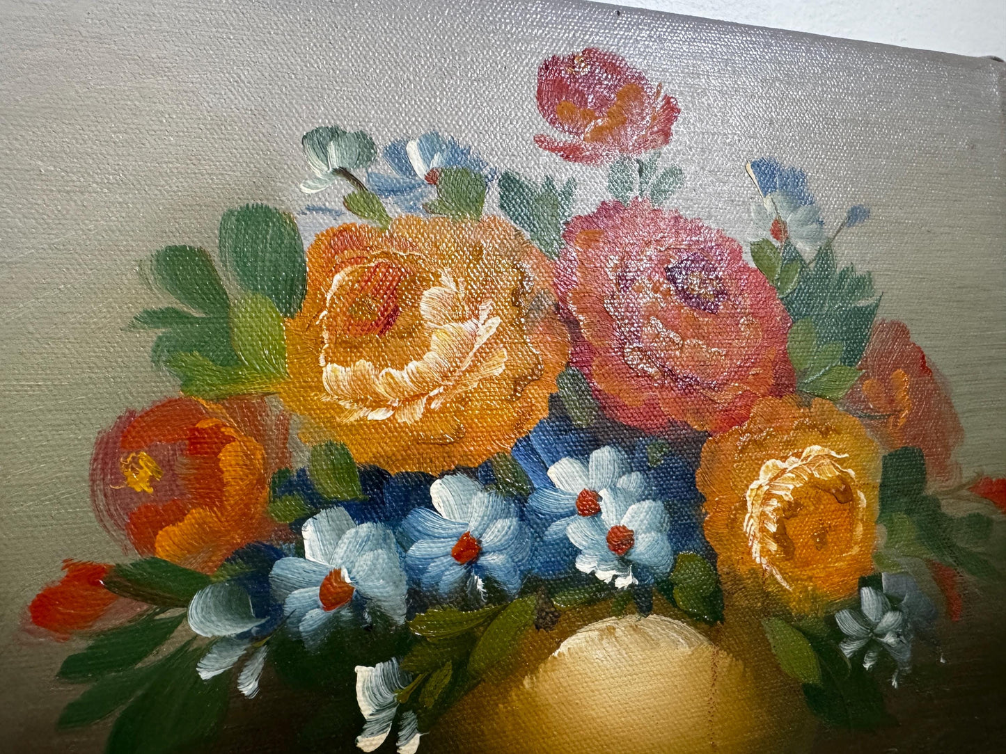 Vintage Floral Oil Painting on Canvas 8x10 Orange Flowers "Berry"