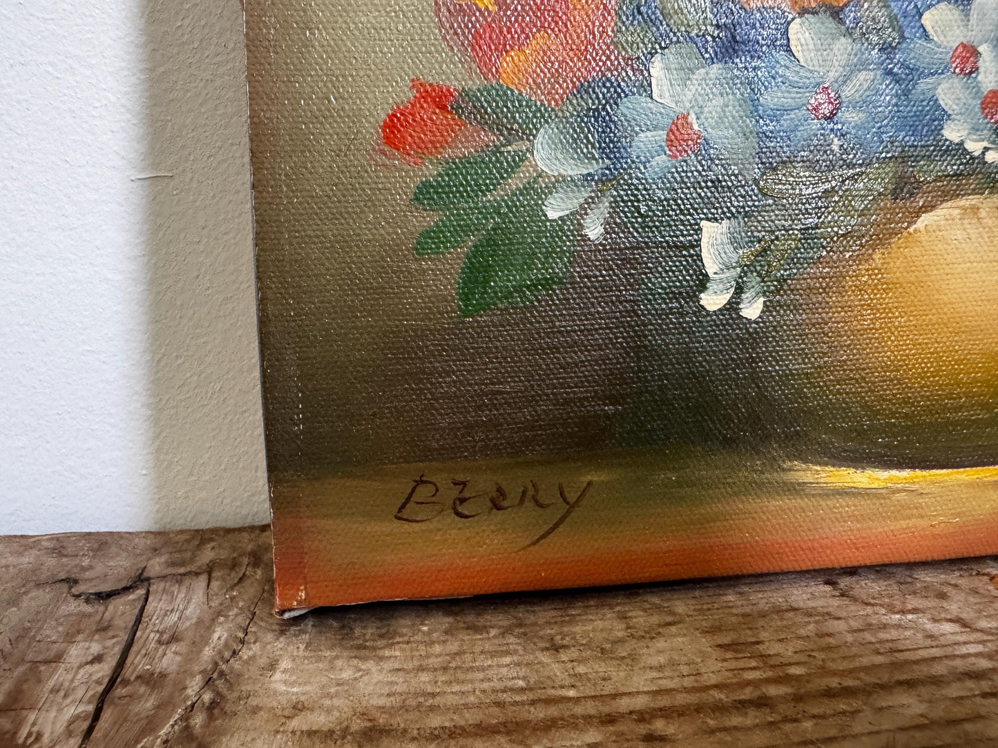 Vintage Floral Oil Painting on Canvas 8x10 Orange Flowers "Berry"
