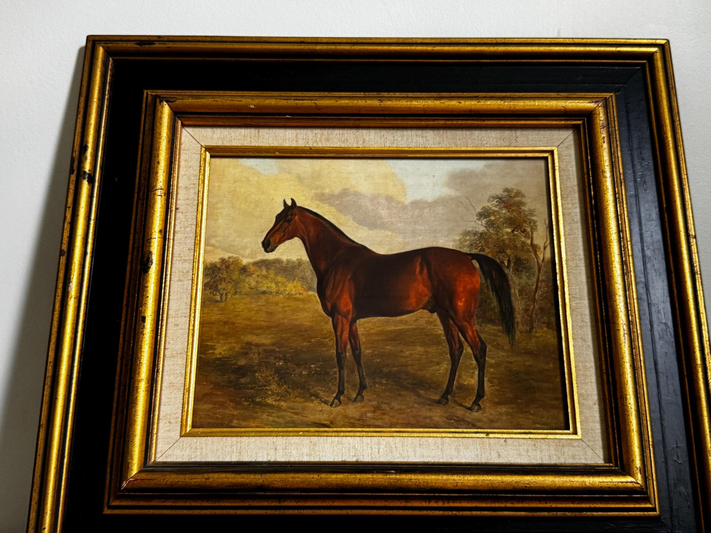 Framed Vintage Black Gold Frame Horse Equestian Giclee Print Wall Art 15.5x17.5