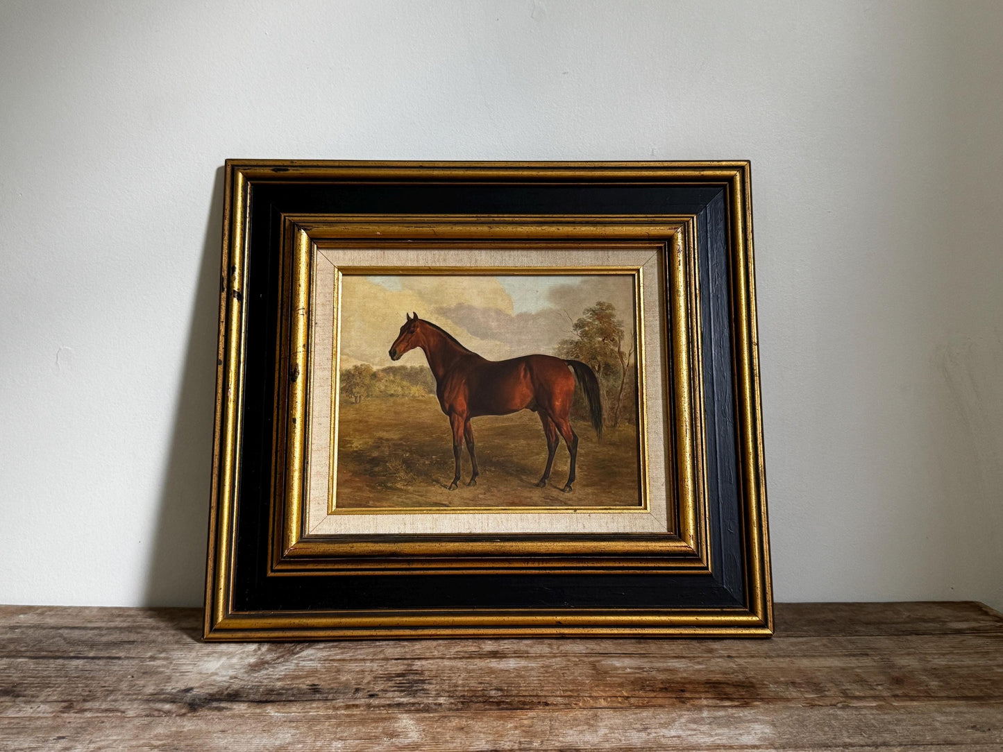 Framed Vintage Black Gold Frame Horse Equestian Giclee Print Wall Art 15.5x17.5