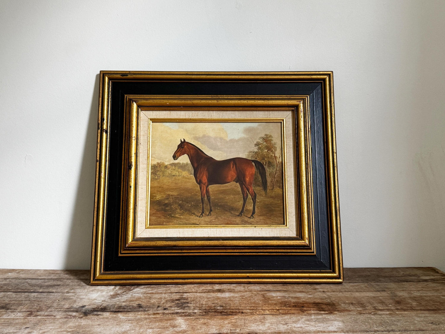 Framed Vintage Black Gold Frame Horse Equestian Giclee Print Wall Art 15.5x17.5