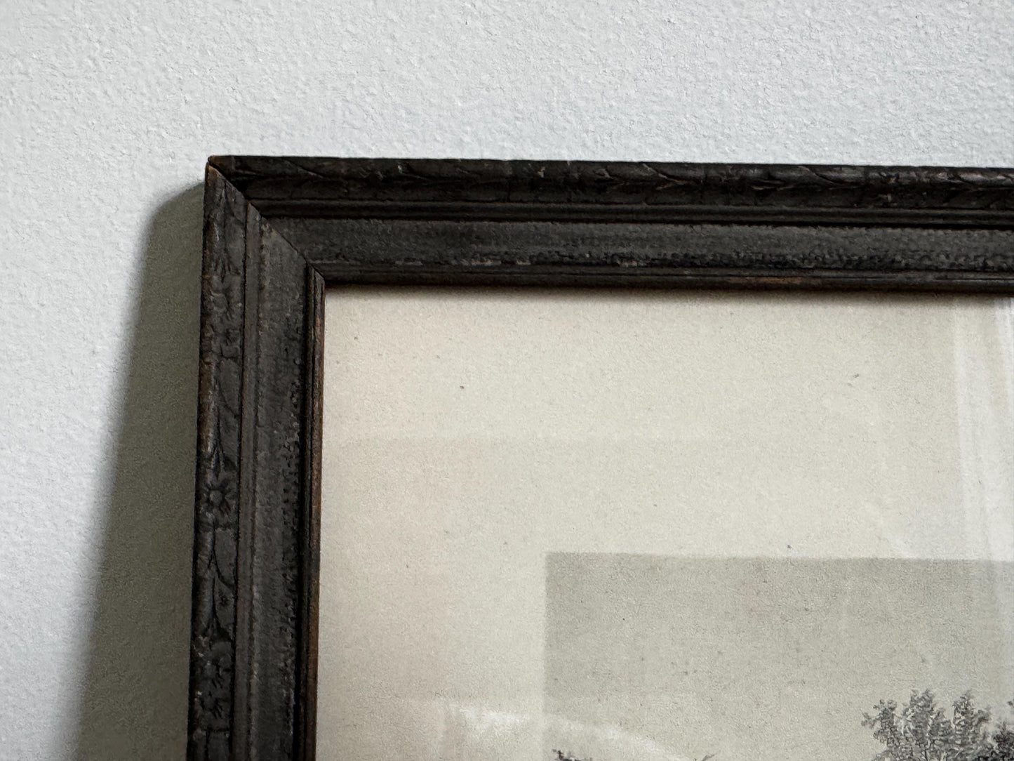 Antique Lake George Water New York Engraving Print in Grey Frame Wall Art