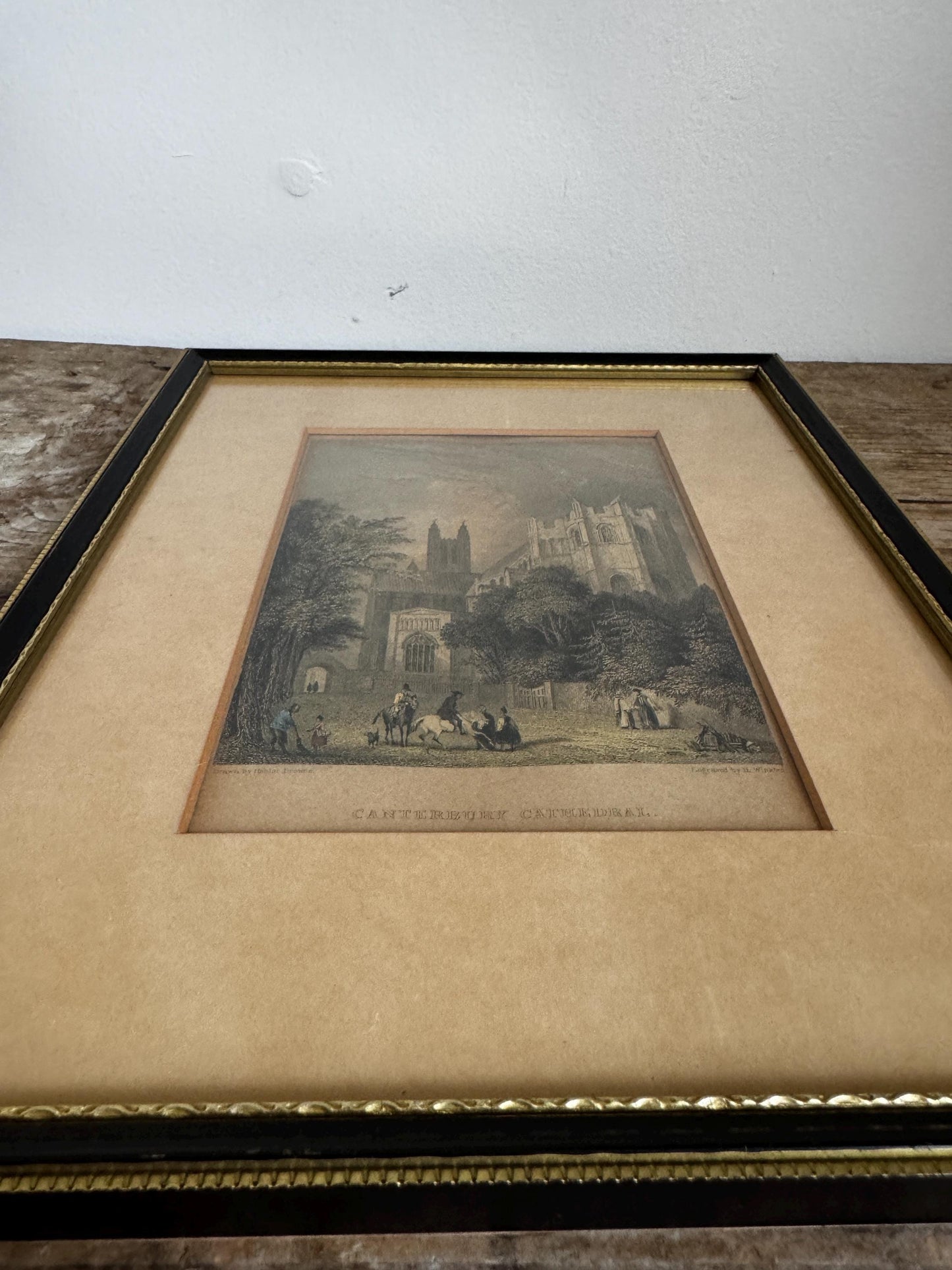 Antique Engraving Canterbury Cathedral Framed Black Aged Print Etching Wall Art