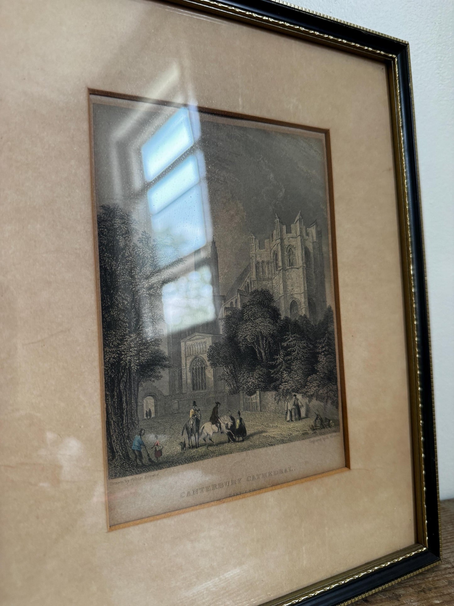 Antique Engraving Canterbury Cathedral Framed Black Aged Print Etching Wall Art