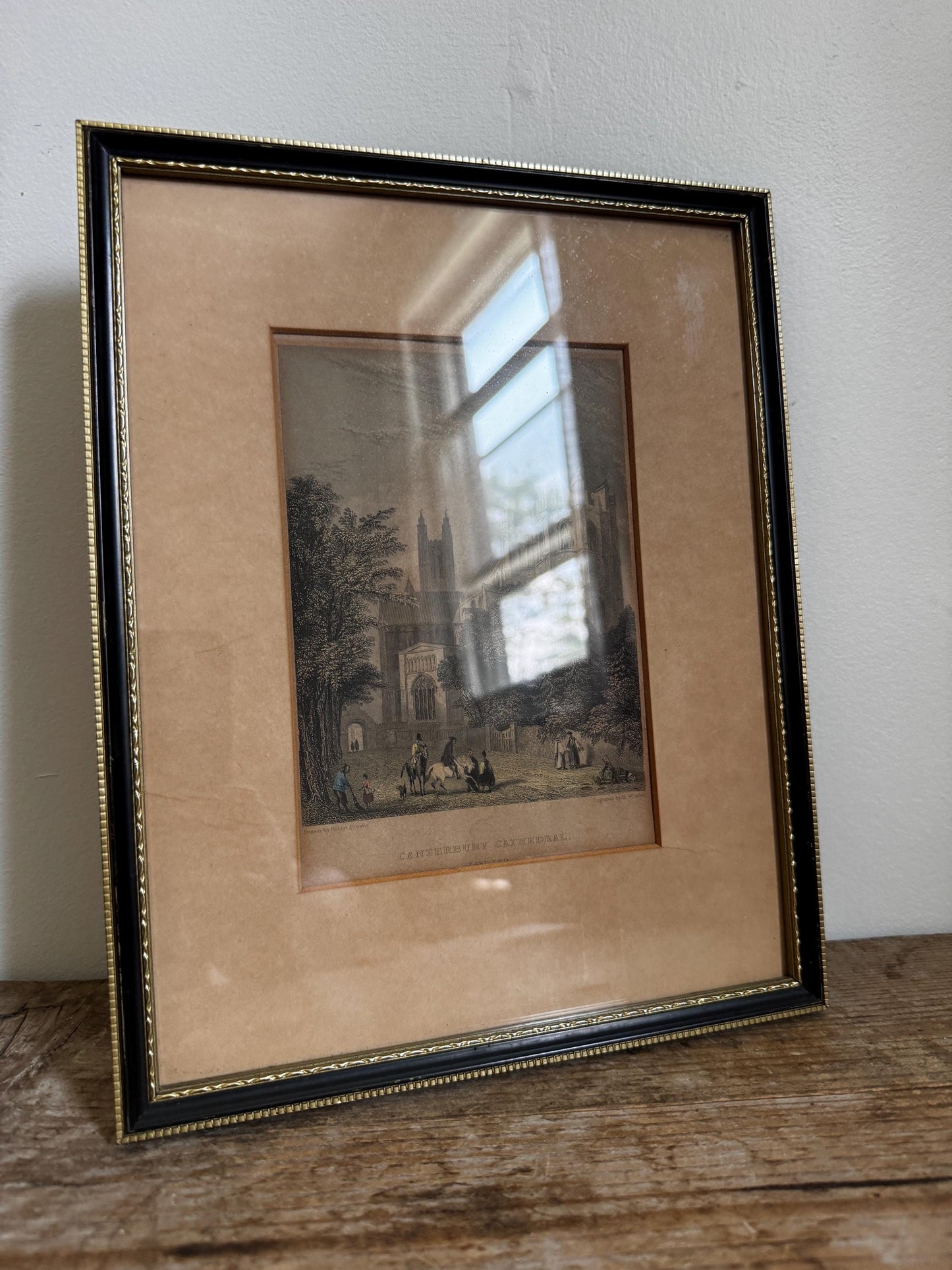 Antique Engraving Canterbury Cathedral Framed Black Aged Print Etching Wall Art