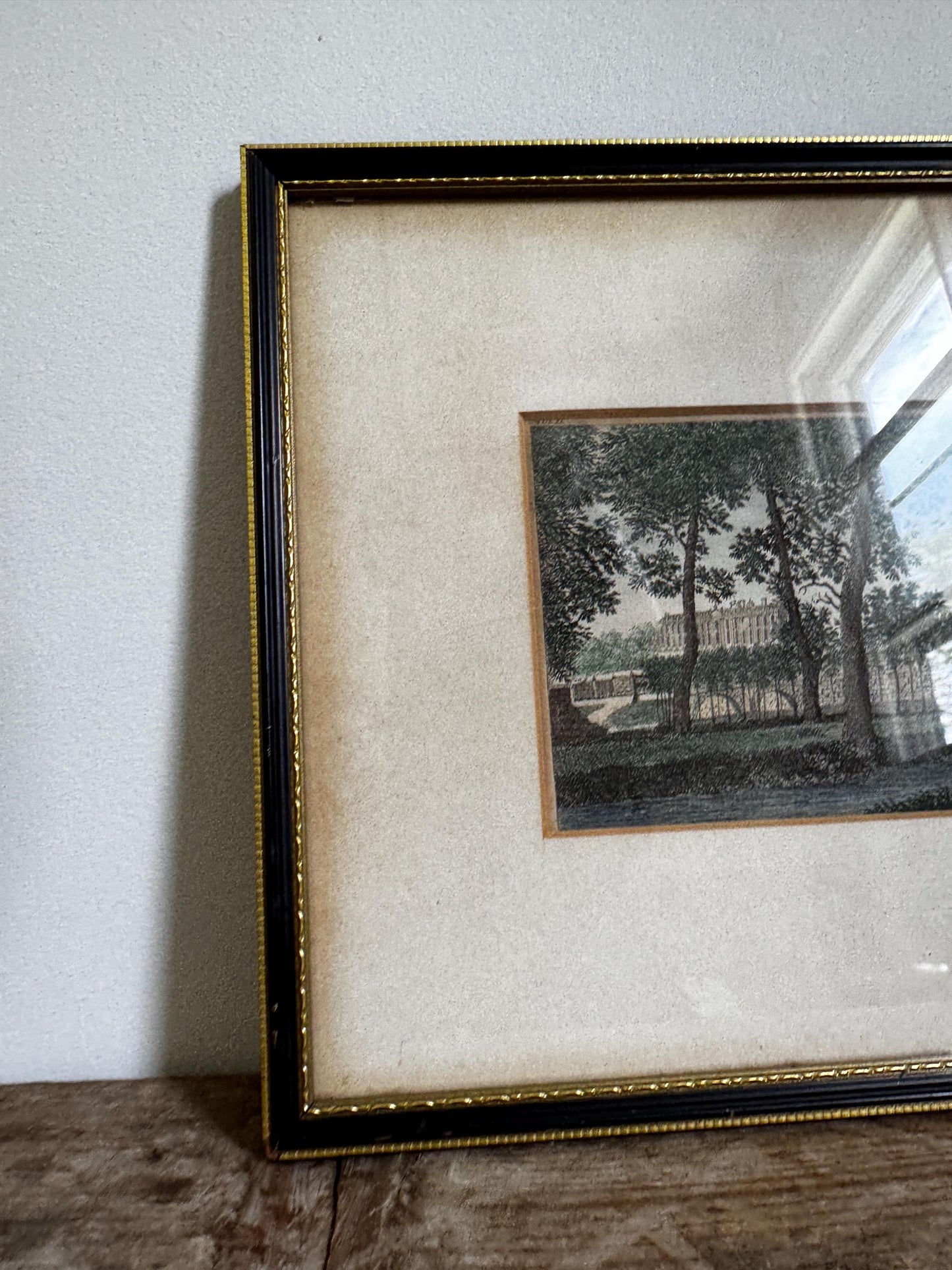 Antique Hand Colored Engraving Clare Hall Kings College Cambridge UK England Wall Art