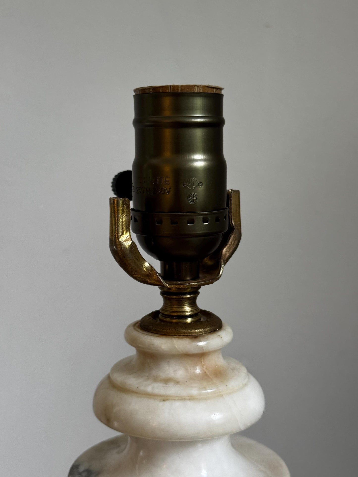 Alabaster Antique Neoclassical Cream White Distressed Stone Table Lamp Antique Vintage Urn Carved