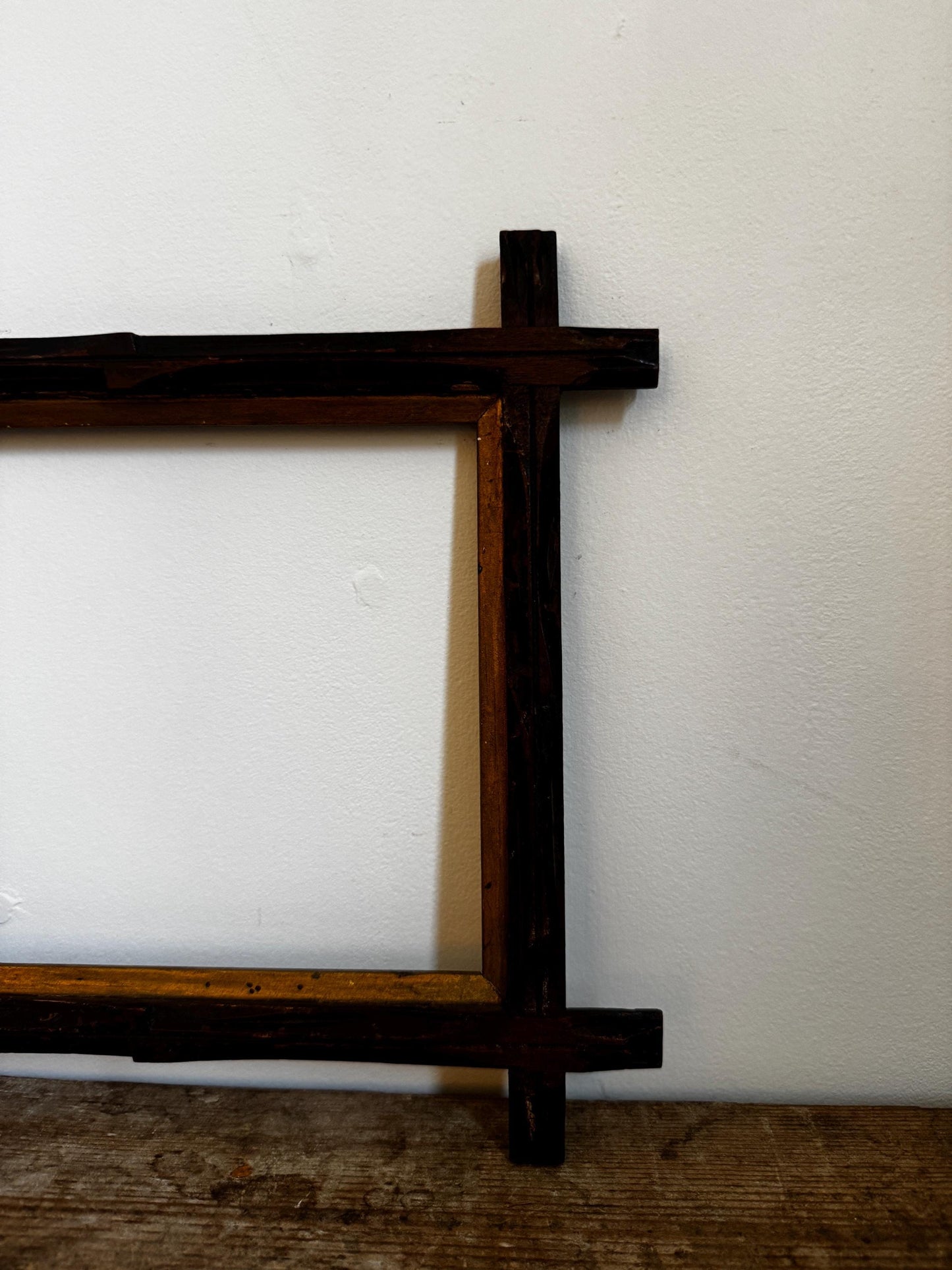 Vintage Wood Adirondack Folk Art Frame Carved Distressed Empty 8x10