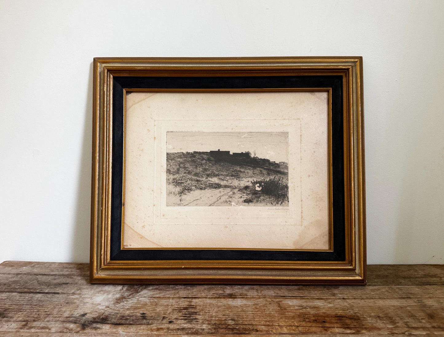 Antique Carlton T Chapman 1889 Etching Moody Coastline Black Gold Frame