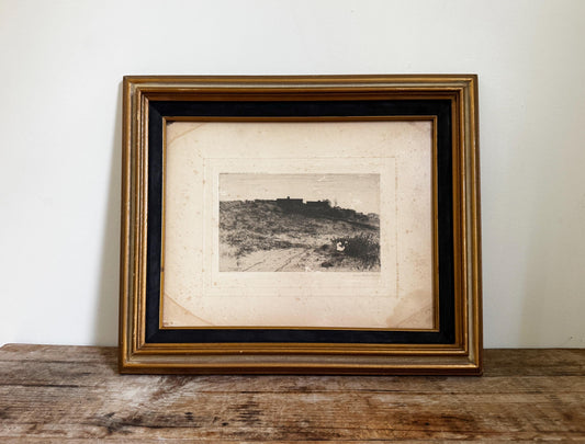 Antique Carlton T Chapman 1889 Etching Moody Coastline Black Gold Frame
