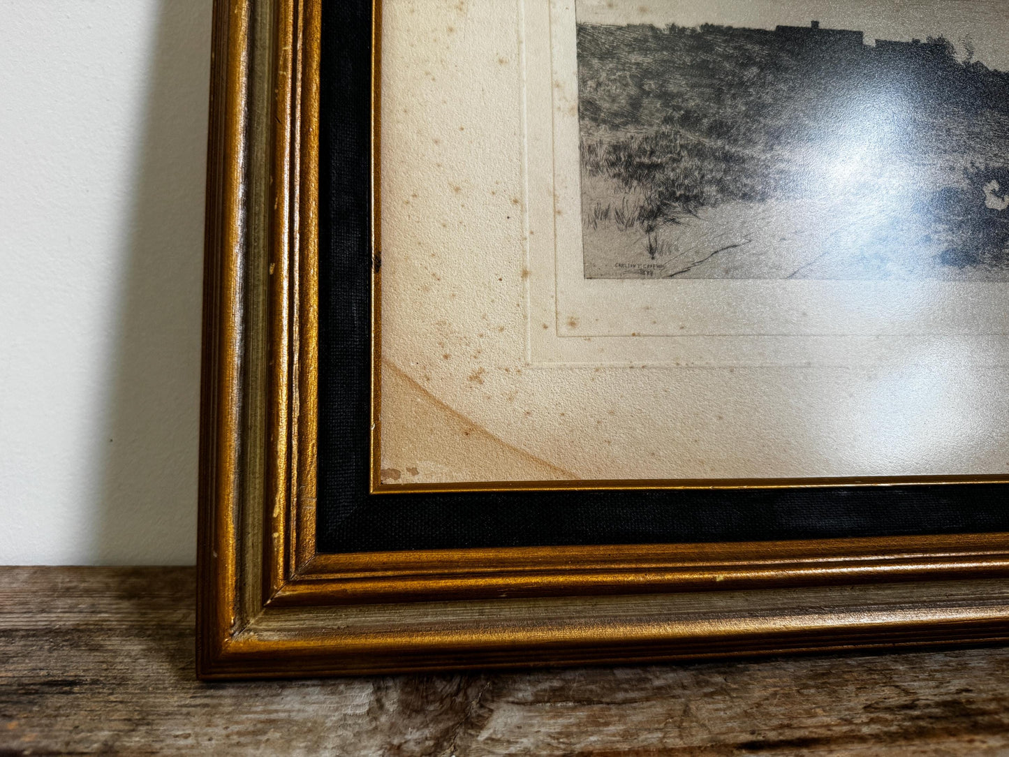 Antique Carlton T Chapman 1889 Etching Moody Coastline Black Gold Frame