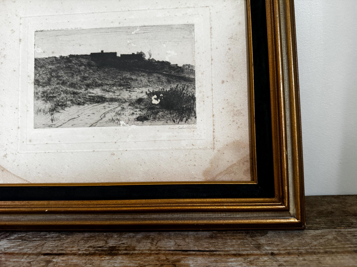 Antique Carlton T Chapman 1889 Etching Moody Coastline Black Gold Frame