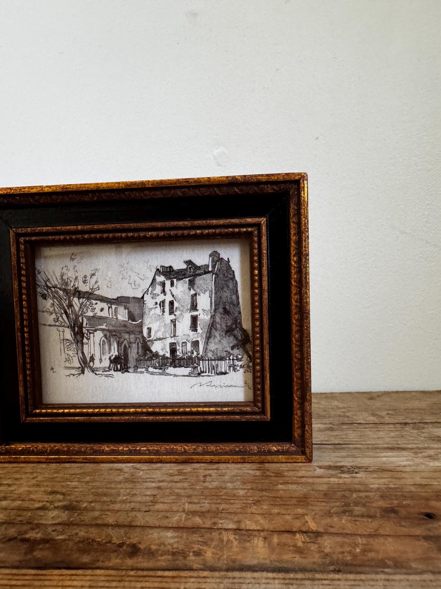 Small Framed Engraving St. Julien le Pauvre Le Presbytere Print Giclee Print Wall Art Gold Black Wood Frame