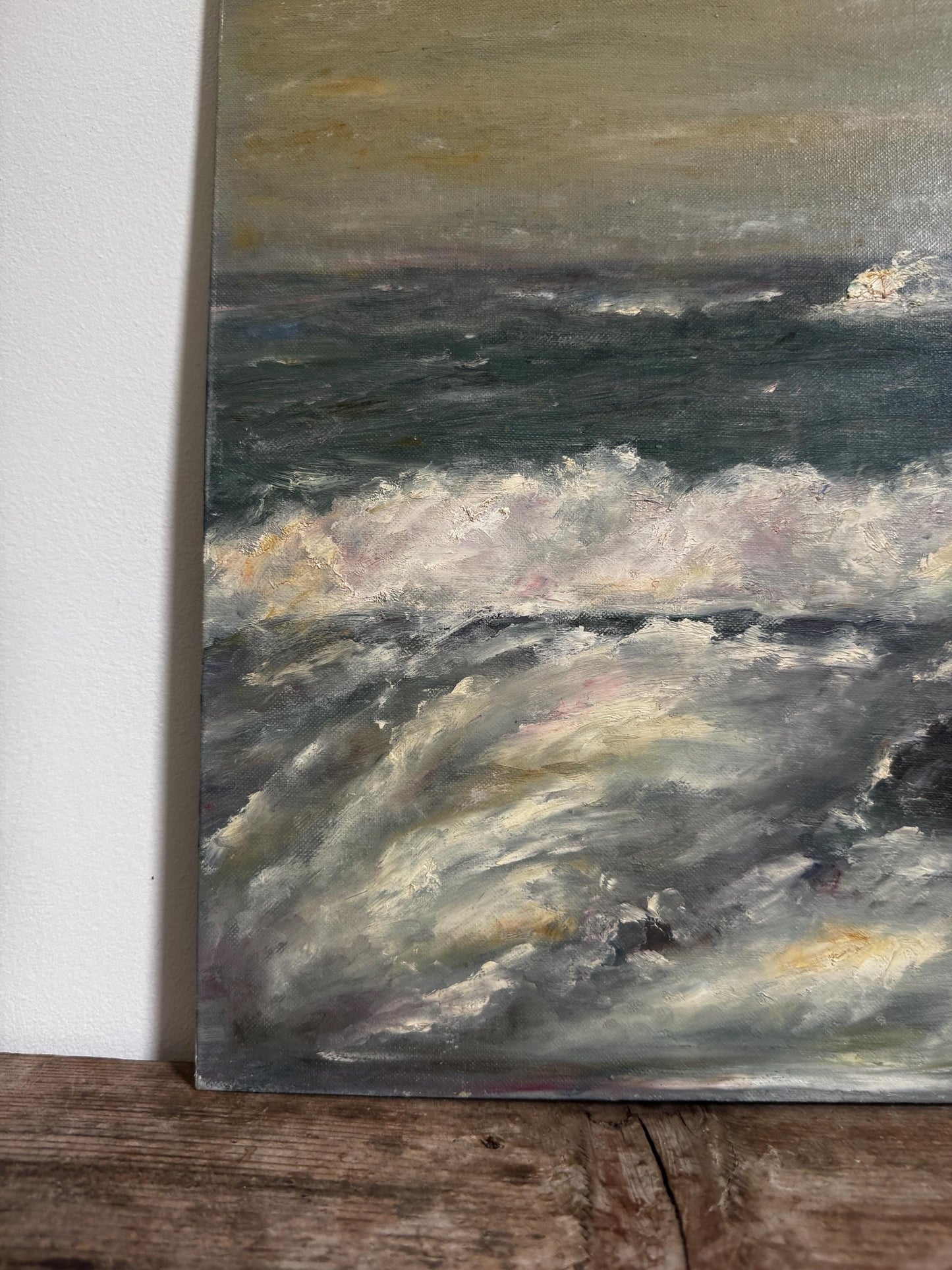 Vintage 1960s Oil Painting on Panel Ocean Coastal Landscape Unframed Hobby Painting Vintage 16x20 Wall Art